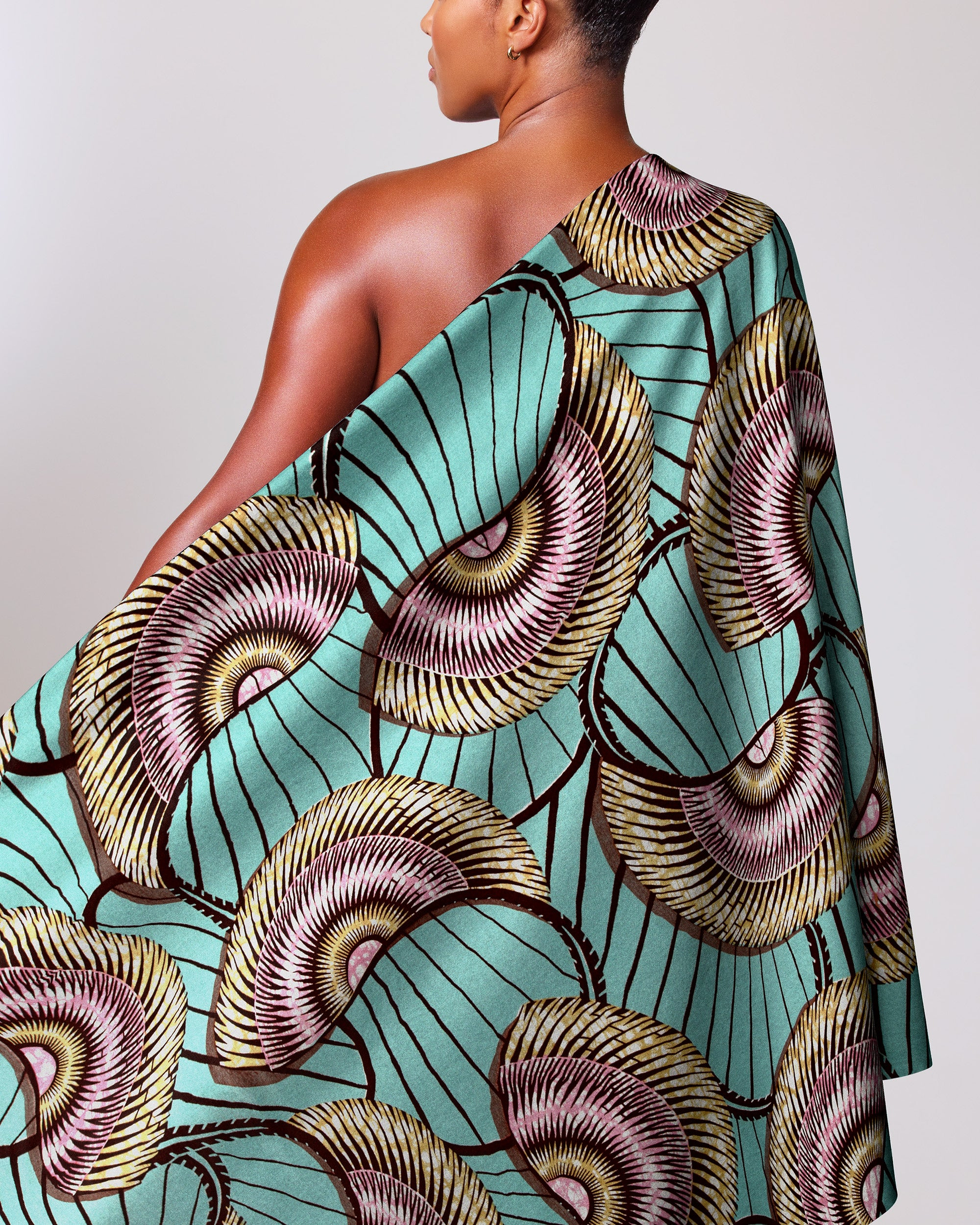 Vibrant turquoise one-shoulder dress bold super-wax vls7254.015