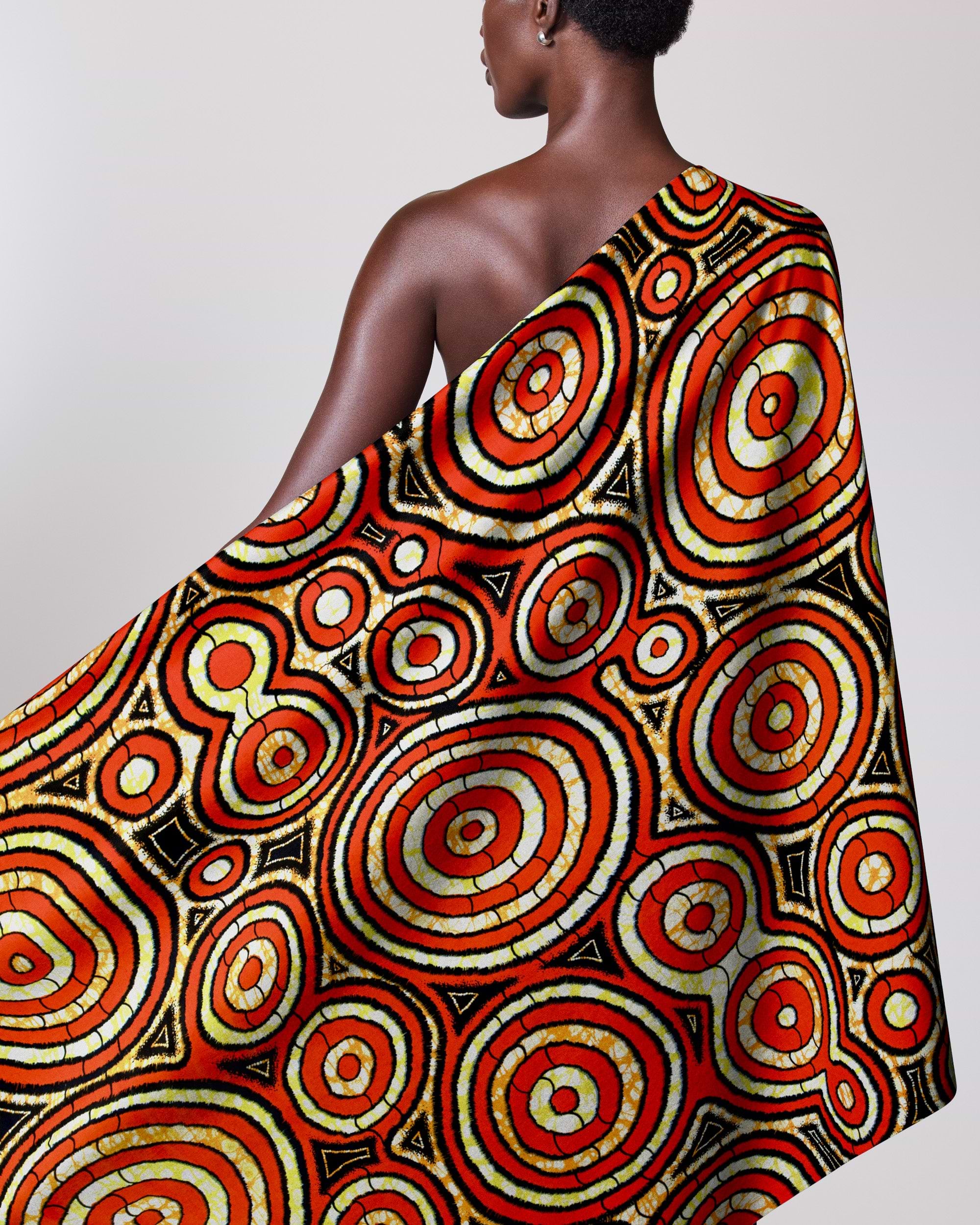 Vibrant red orange cream-colored fabric super-wax vls7336.014