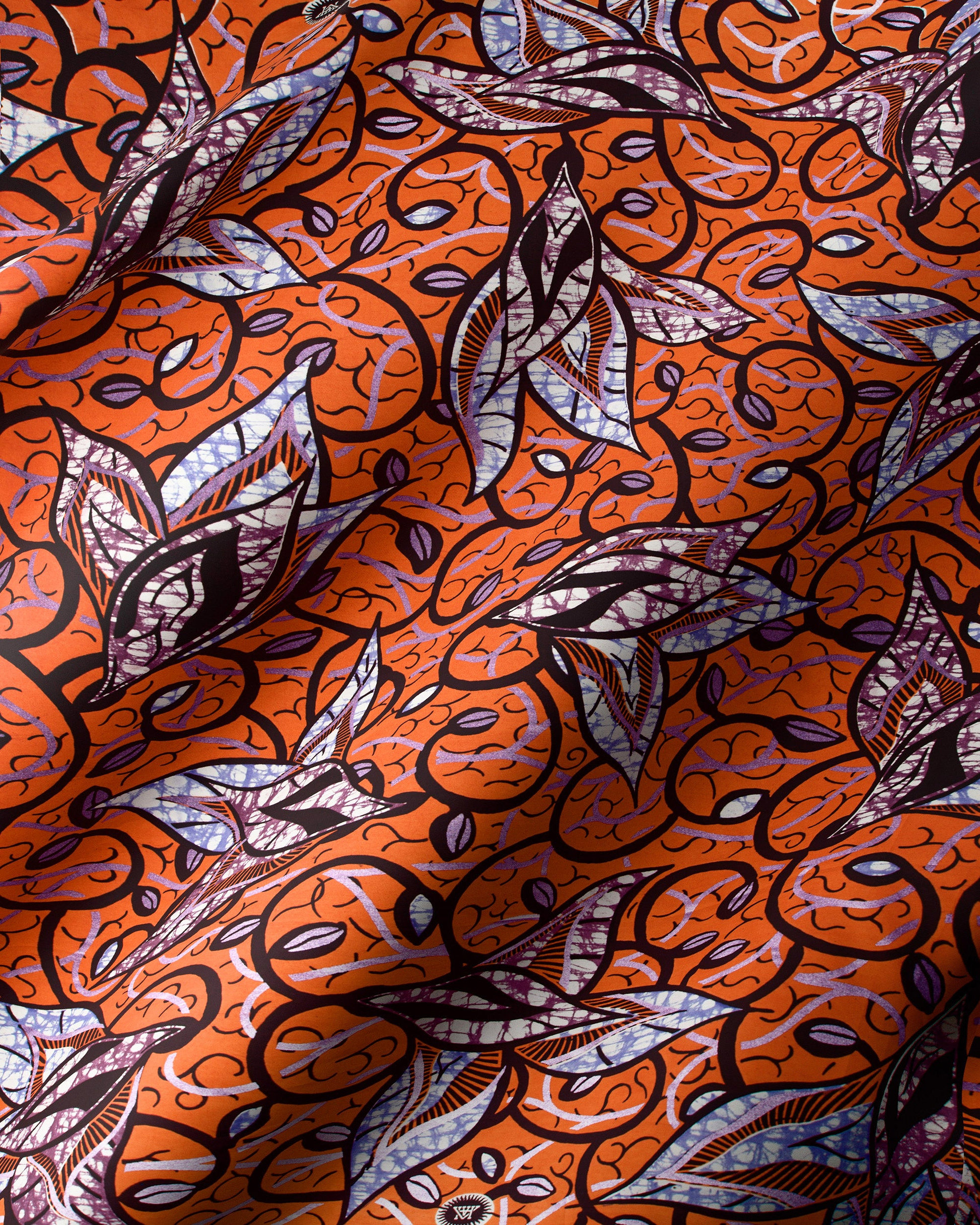 Vibrant orange fabric intricate black super-wax vls7382.007