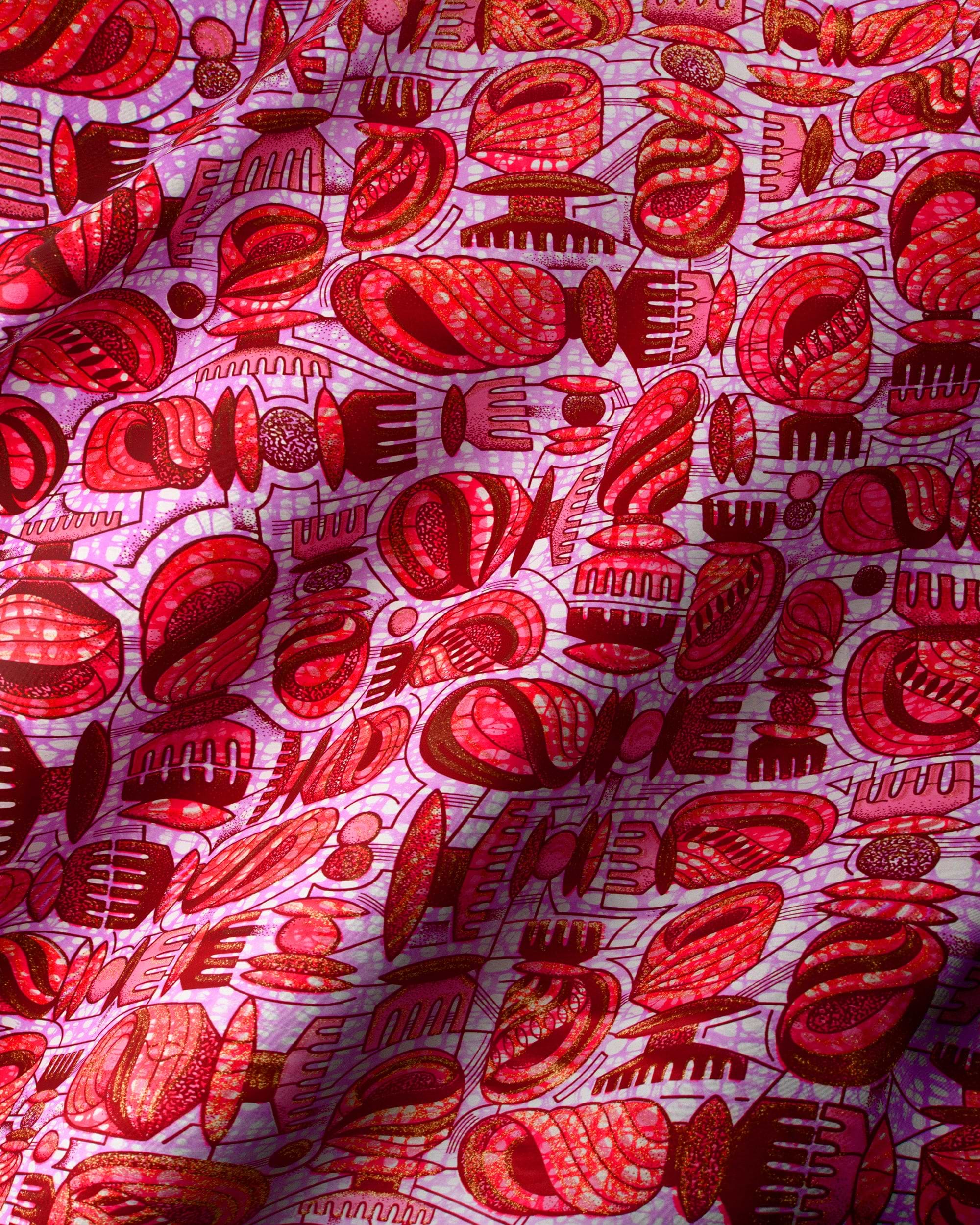 Vibrant red pink patterned fabric grand super-wax vls7429.003