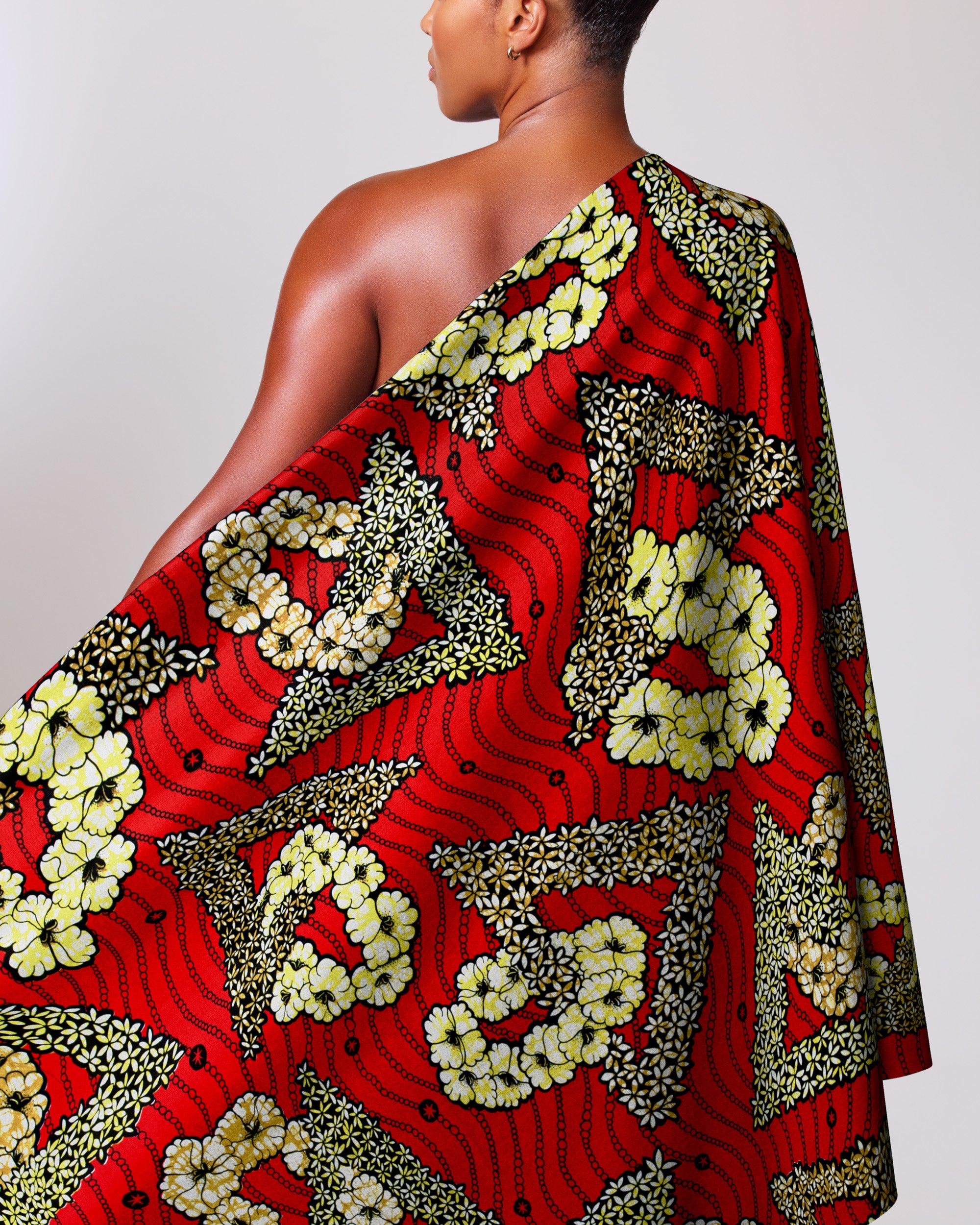 Vibrant red one-shoulder wrap dress super-wax vls7465.003