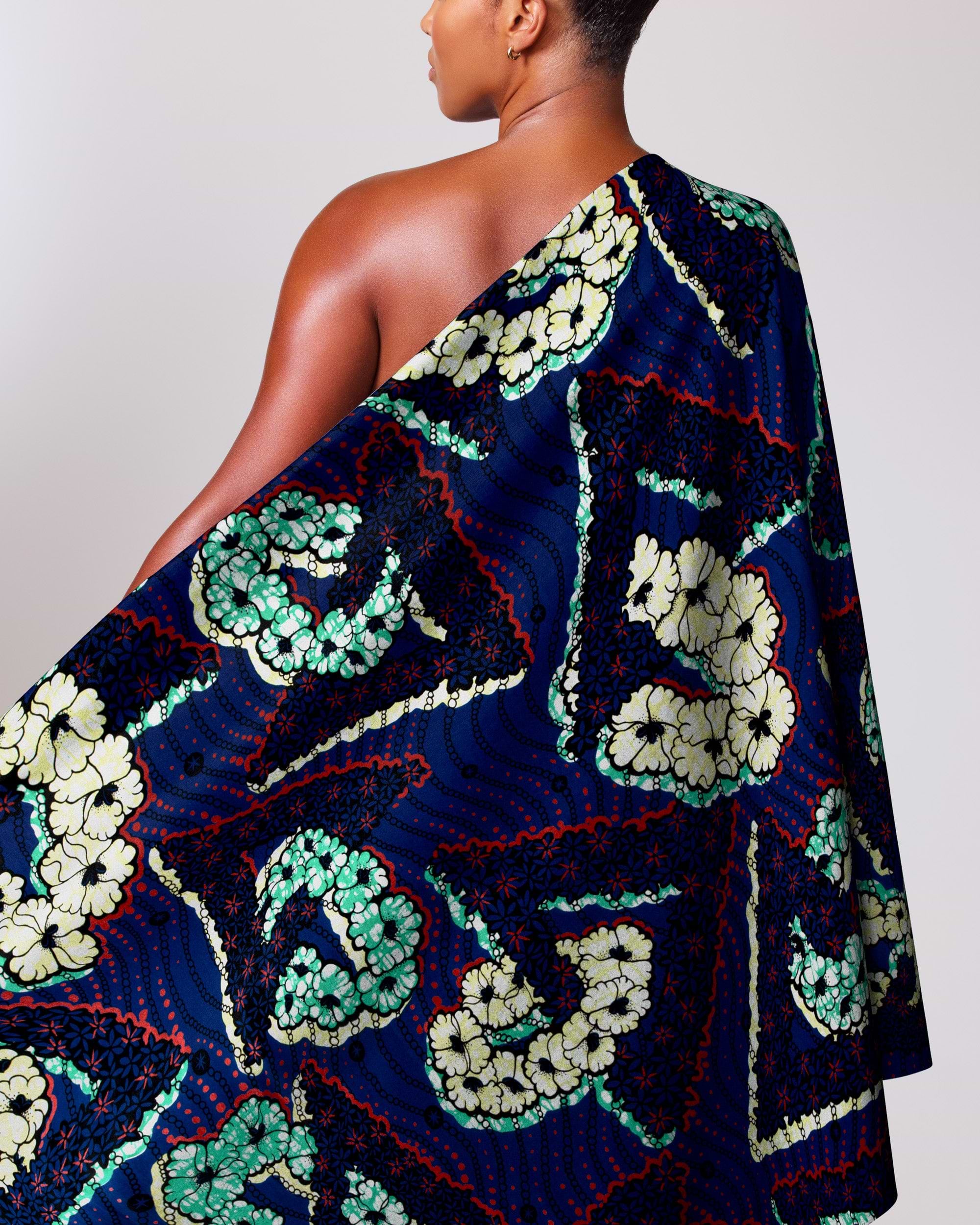 Vibrant navy blue one-shoulder wrap super-wax vls7465.004
