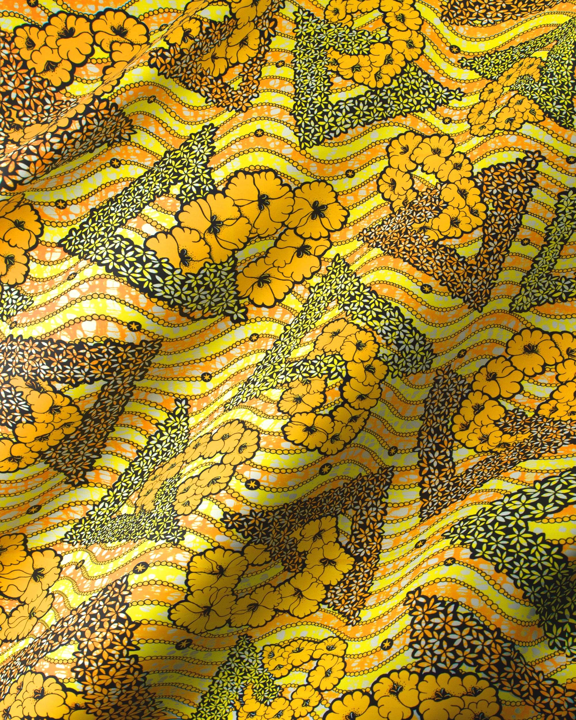 Vibrant yellow fabric bold floral super-wax vls7465.010