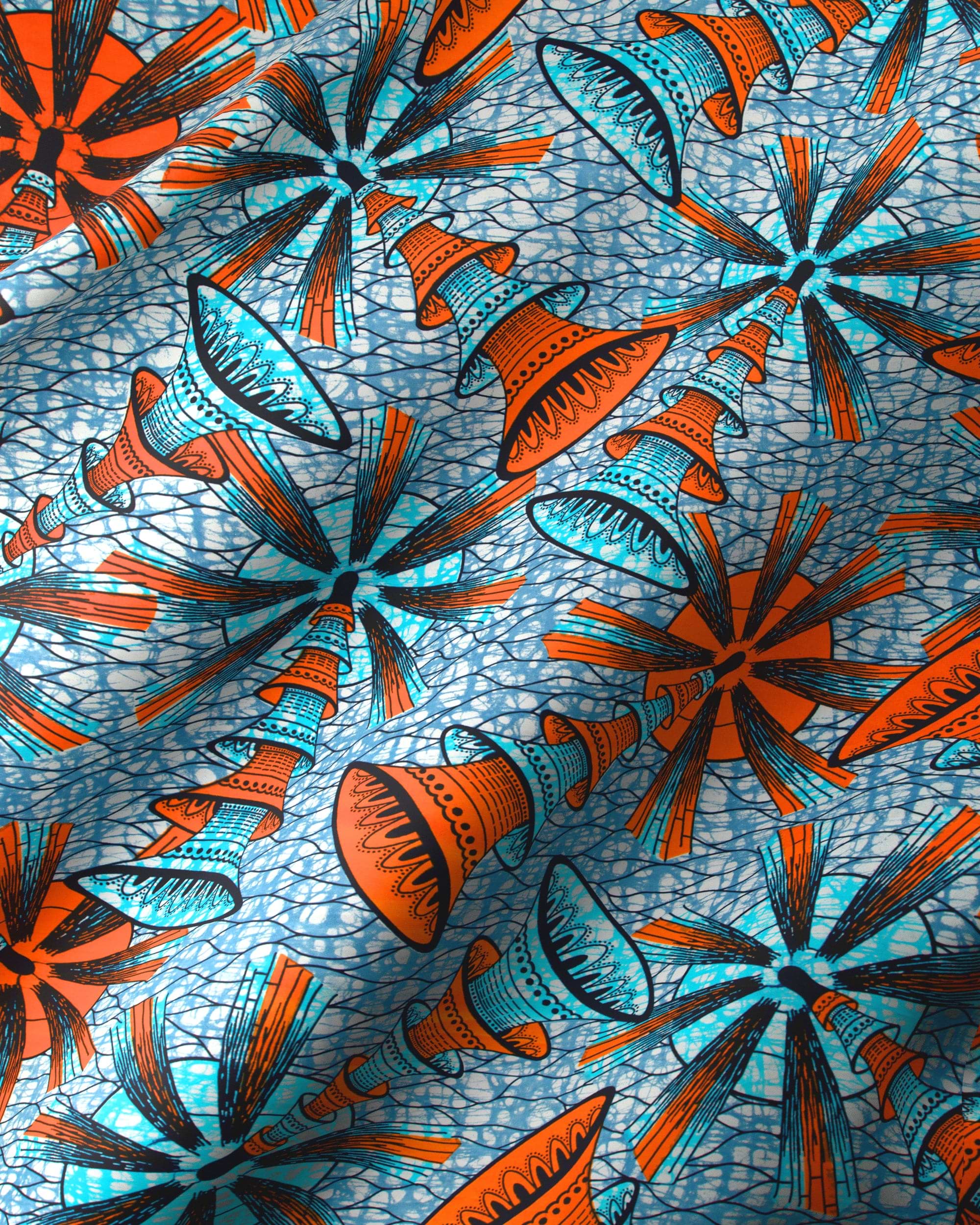 Vibrant orange teal patterned fabric super-wax vls7691.003