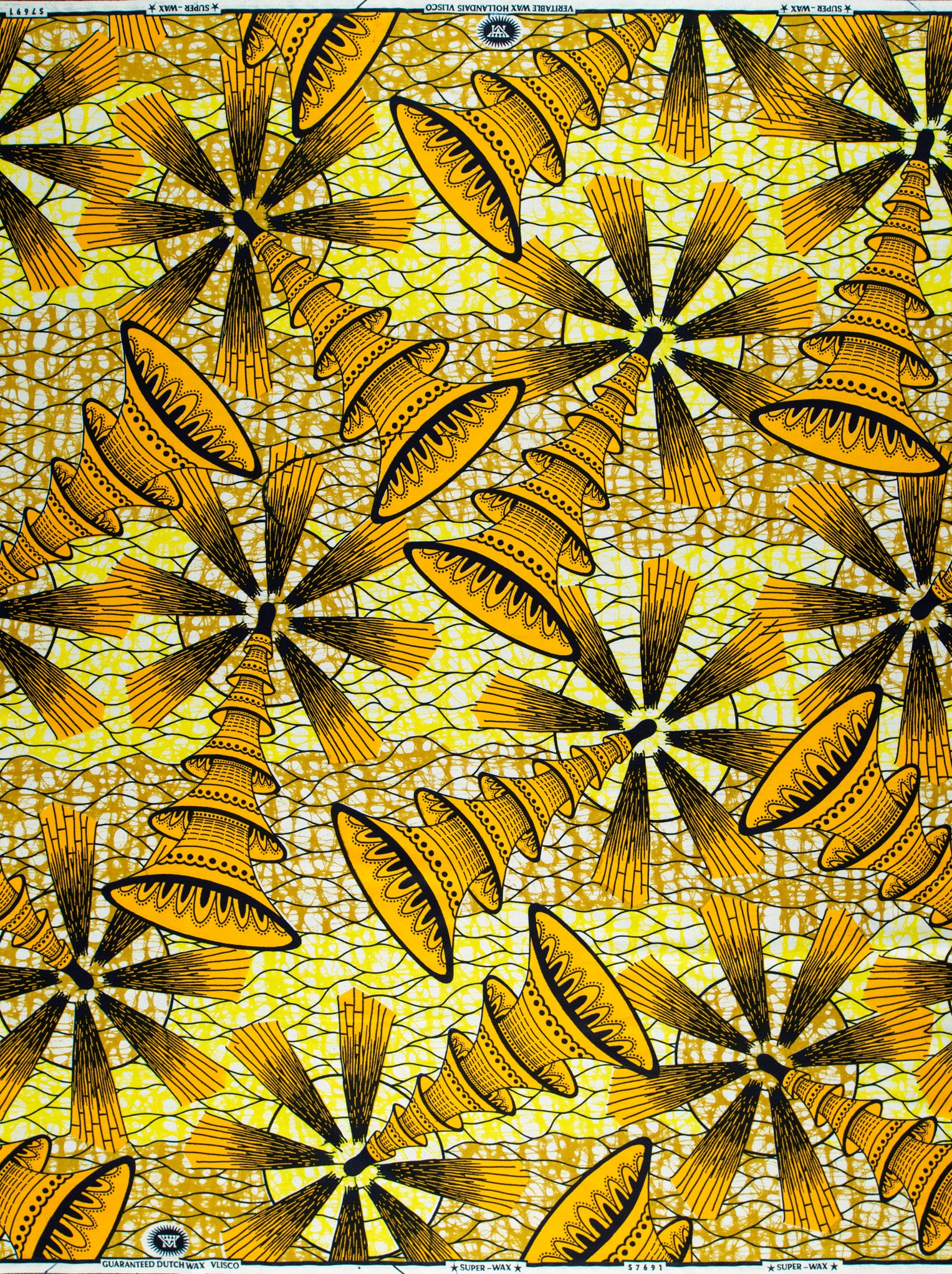 Vibrant yellow black african print super-wax vls7691.004