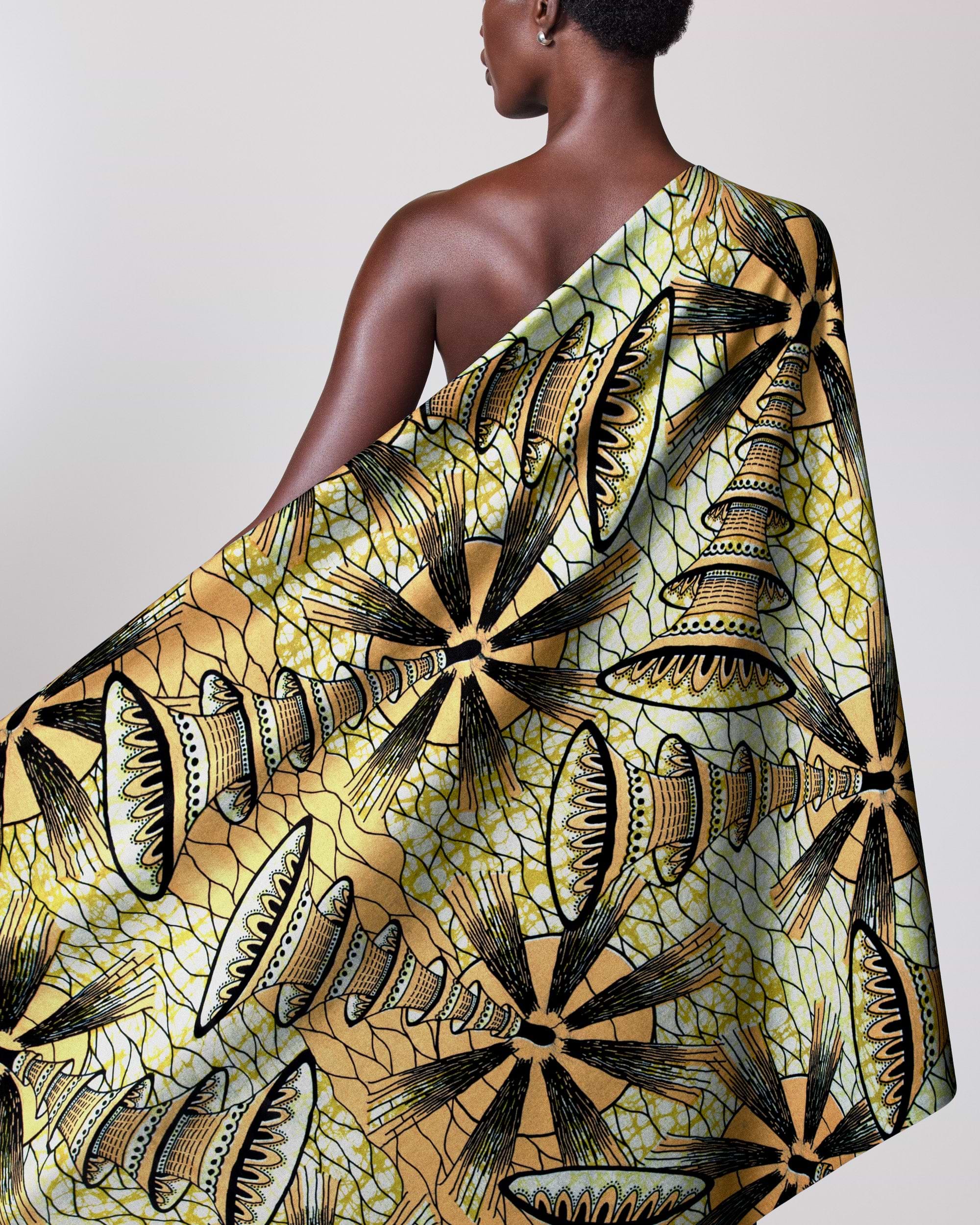 Vibrant yellow black patterned fabric super-wax vls7691.011