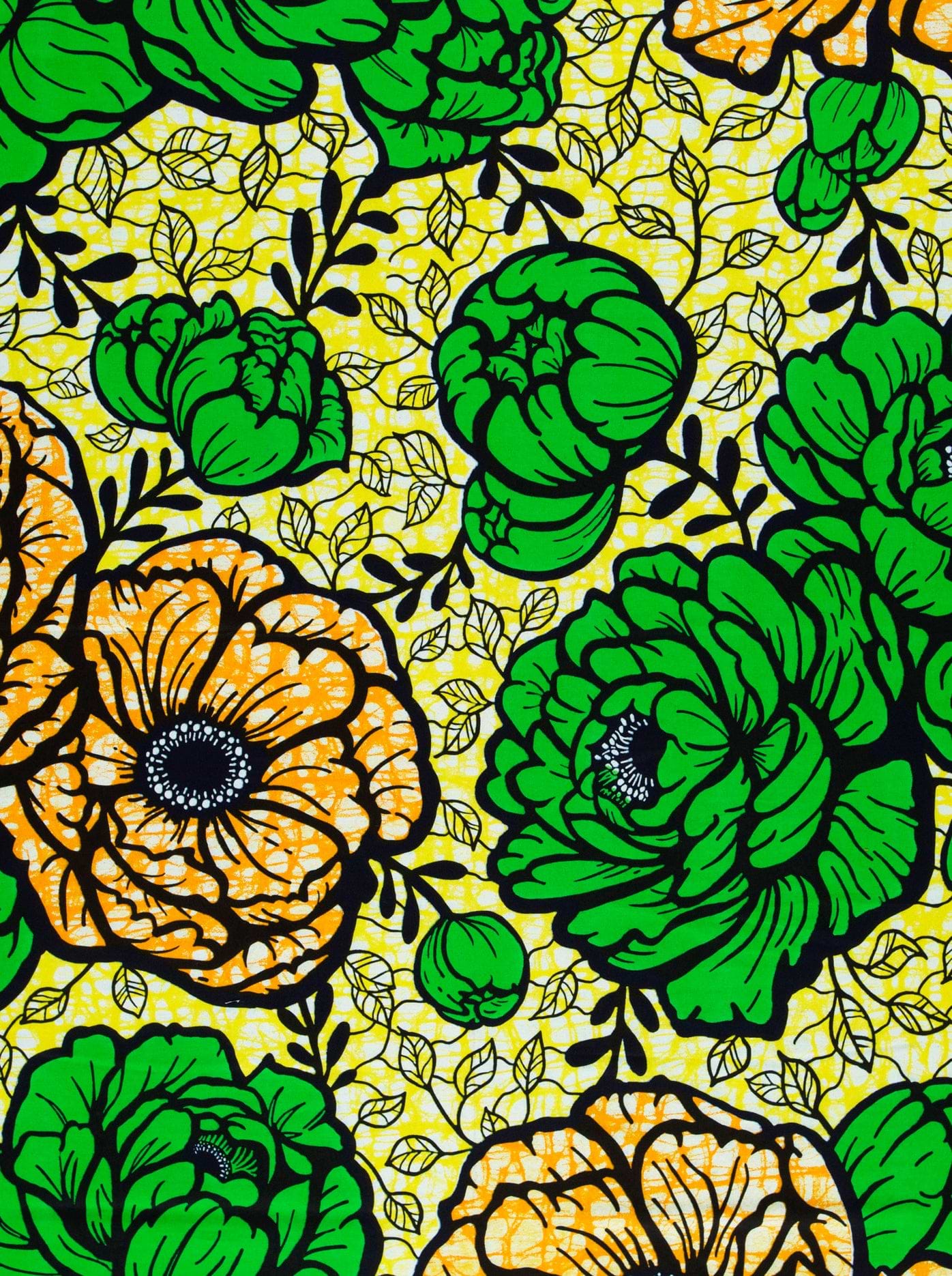 Vibrant green orange floral patterned super-wax vls7783.010