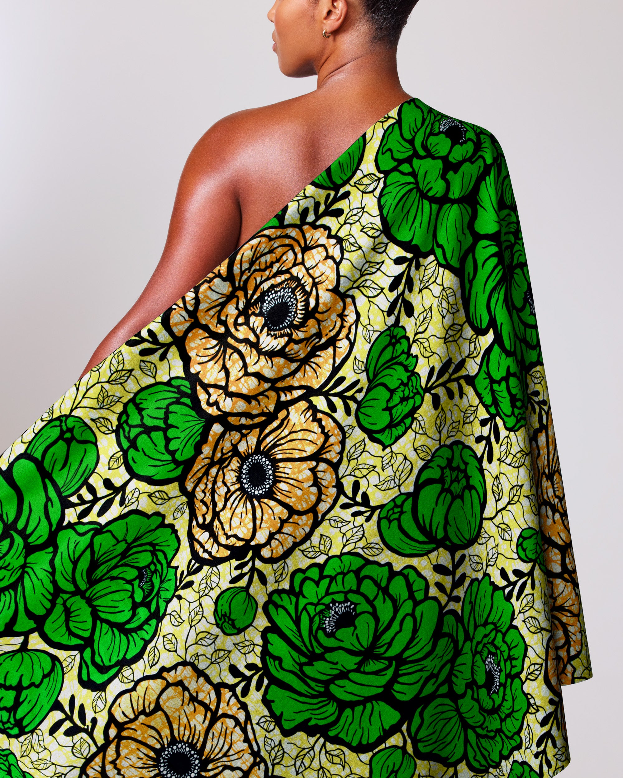 Vibrant one-shoulder dress bold green super-wax vls7783.010