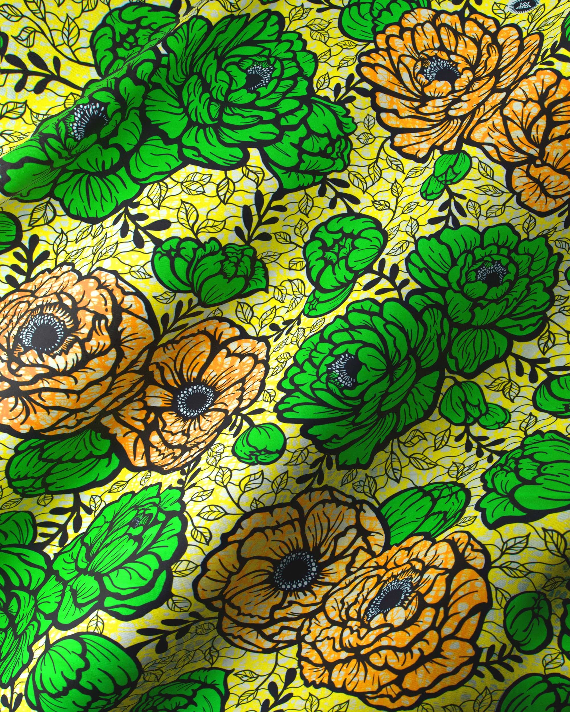 Vibrant yellow fabric bold green super-wax vls7783.010