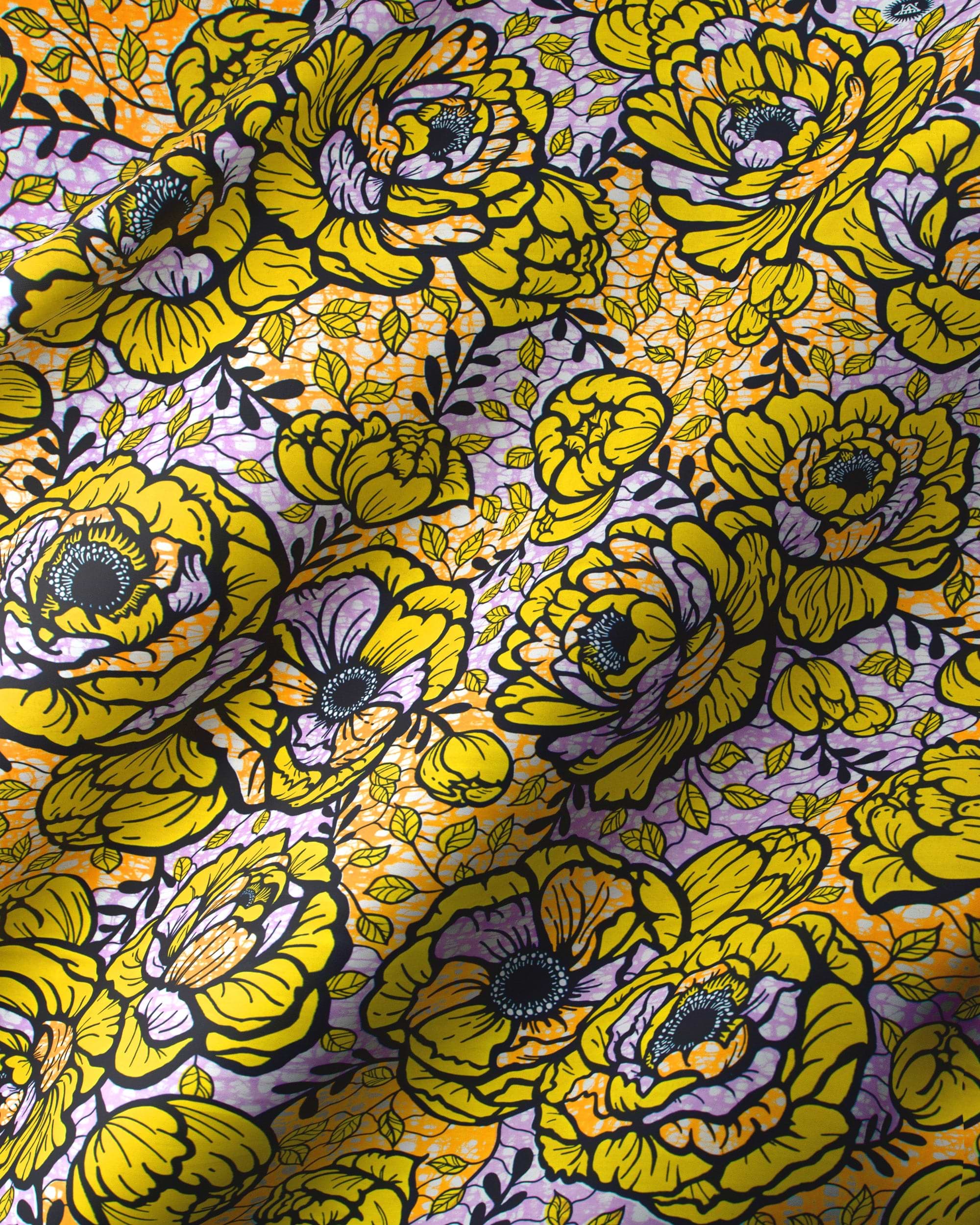 Vibrant yellow purple floral fabric super-wax vls7783.012