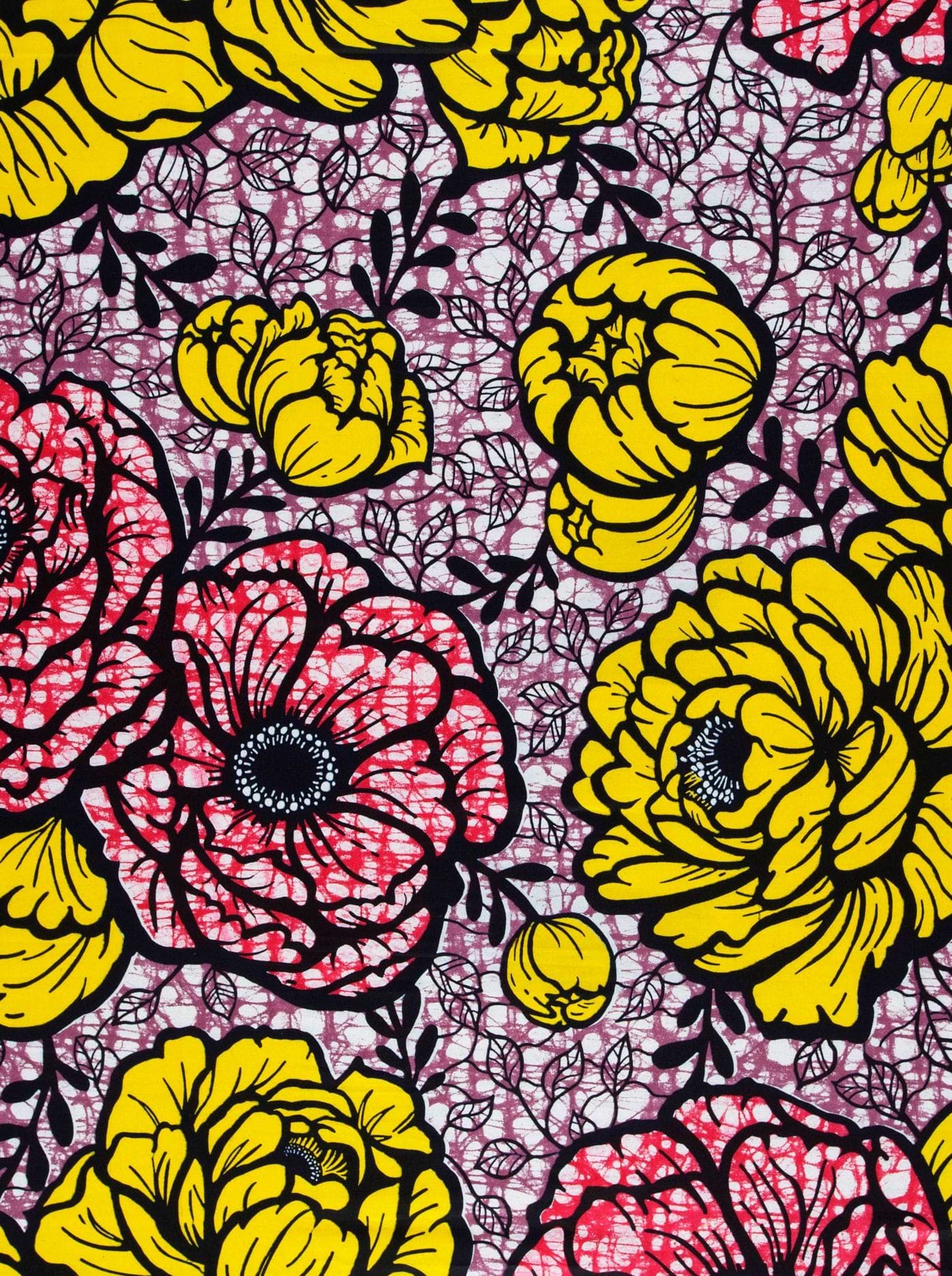 Vibrant yellow pink floral fabric super-wax vls7783.015