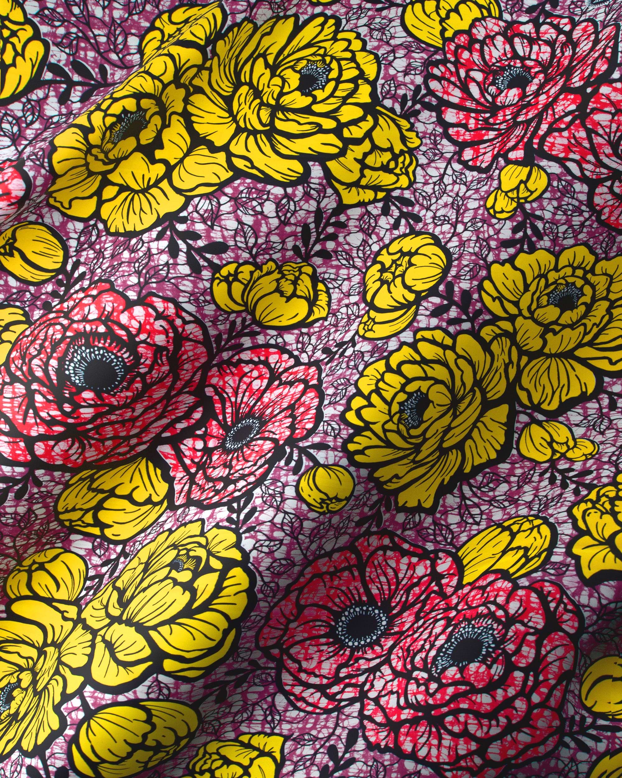 Vibrant yellow pink floral fabric super-wax vls7783.015