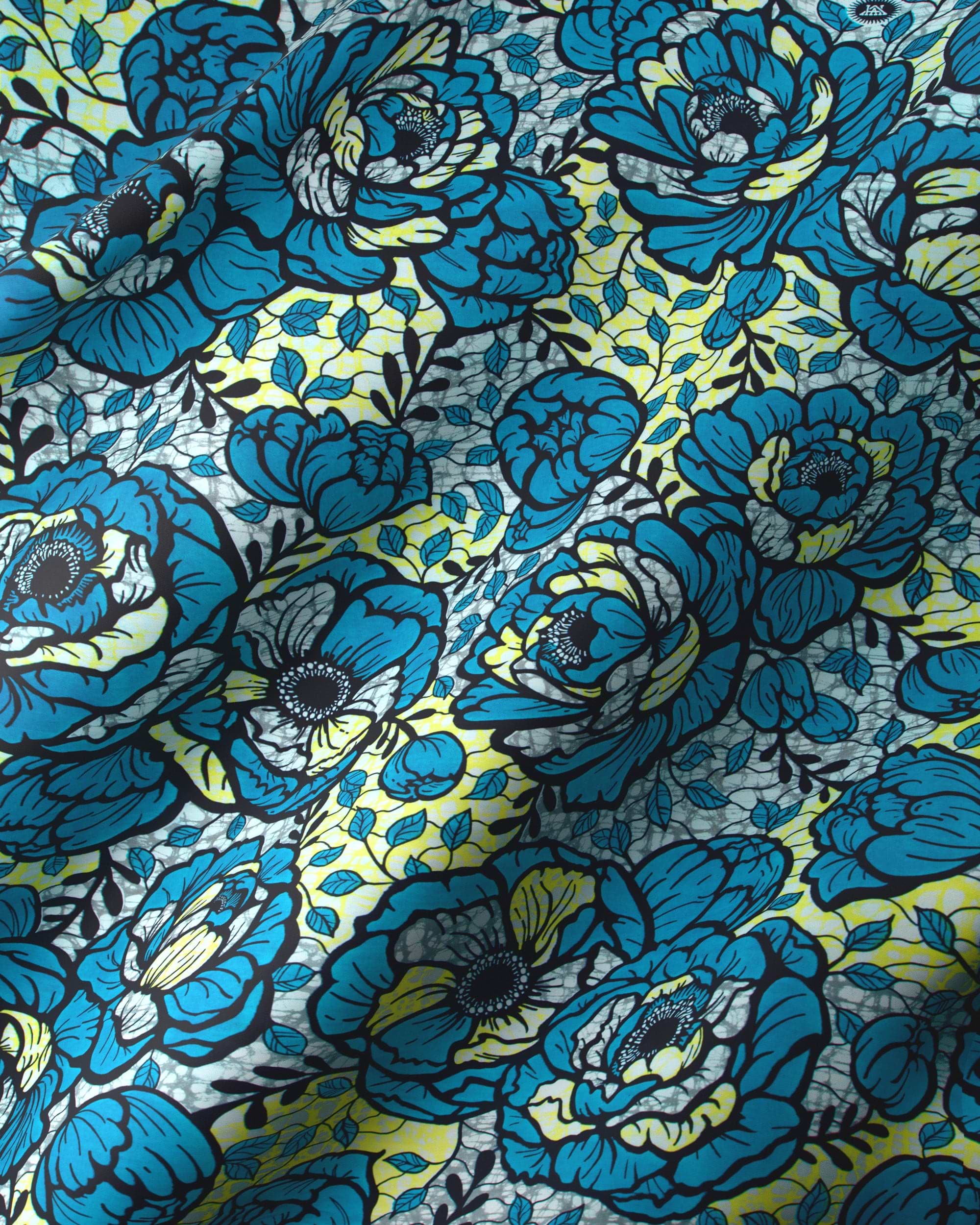 Vibrant blue yellow floral fabric super-wax vls7783.017