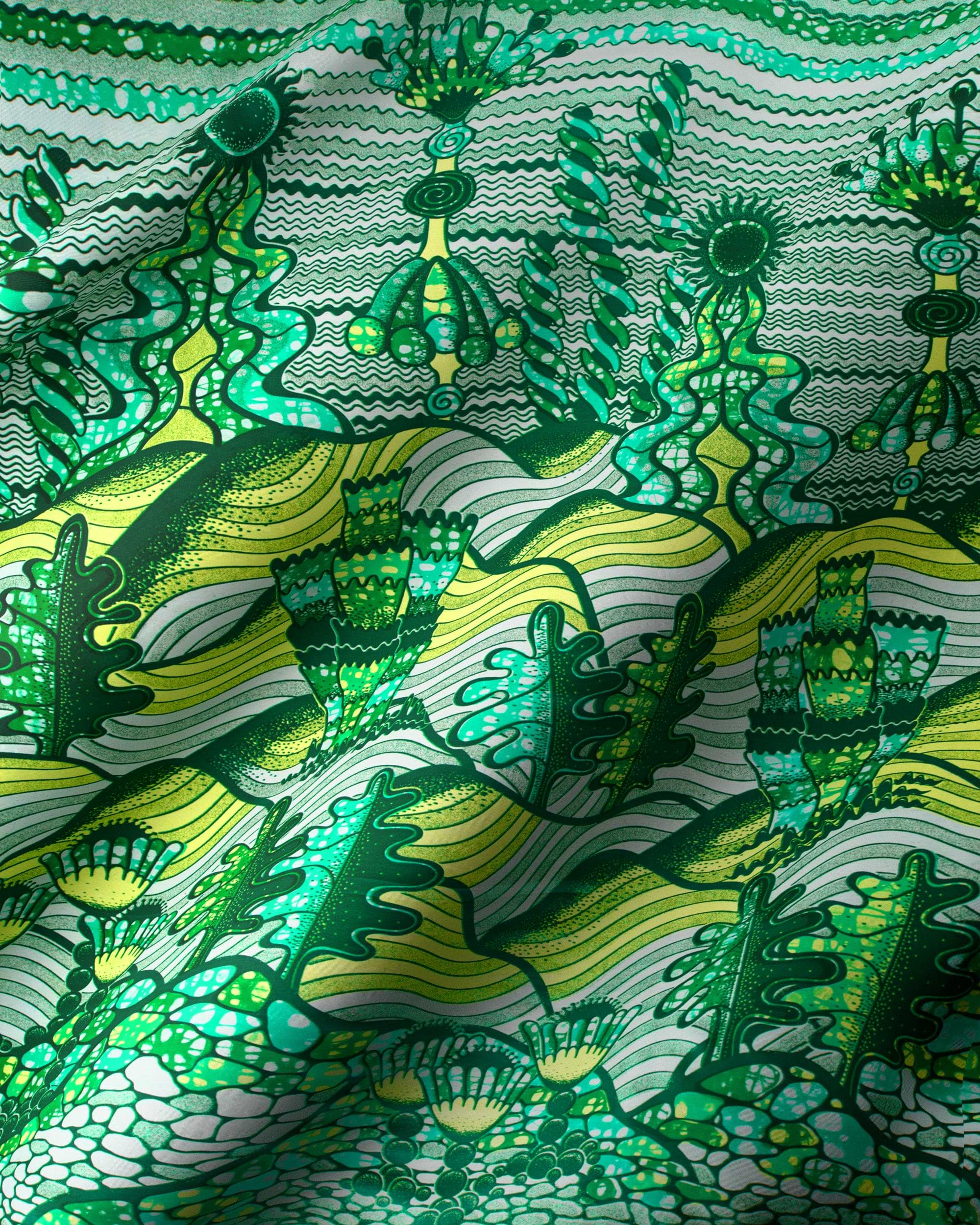 Vibrant green yellow patterned fabric grand super-wax vls7857.005