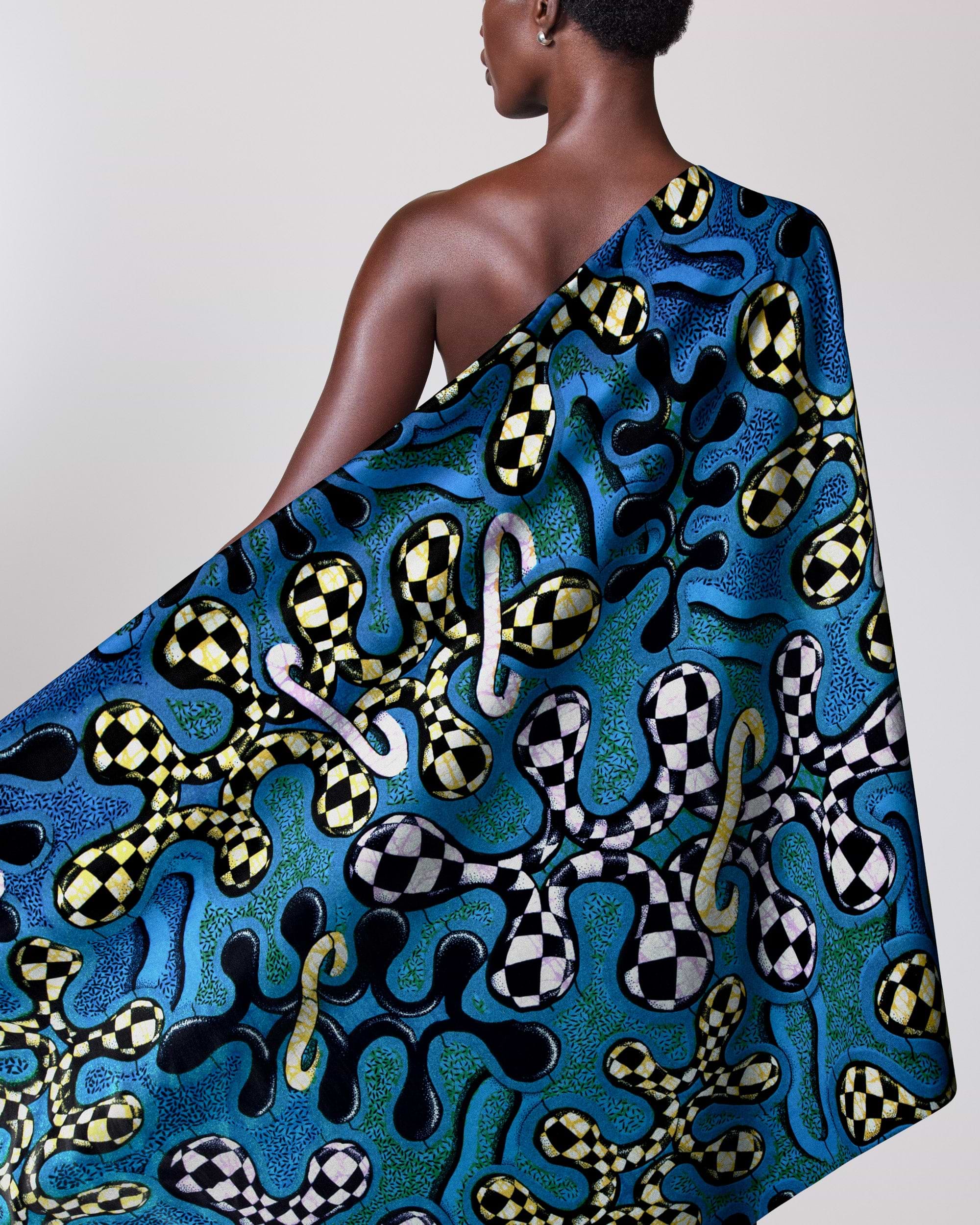 Vibrant blue black white patterned grand super-wax vls8132.008