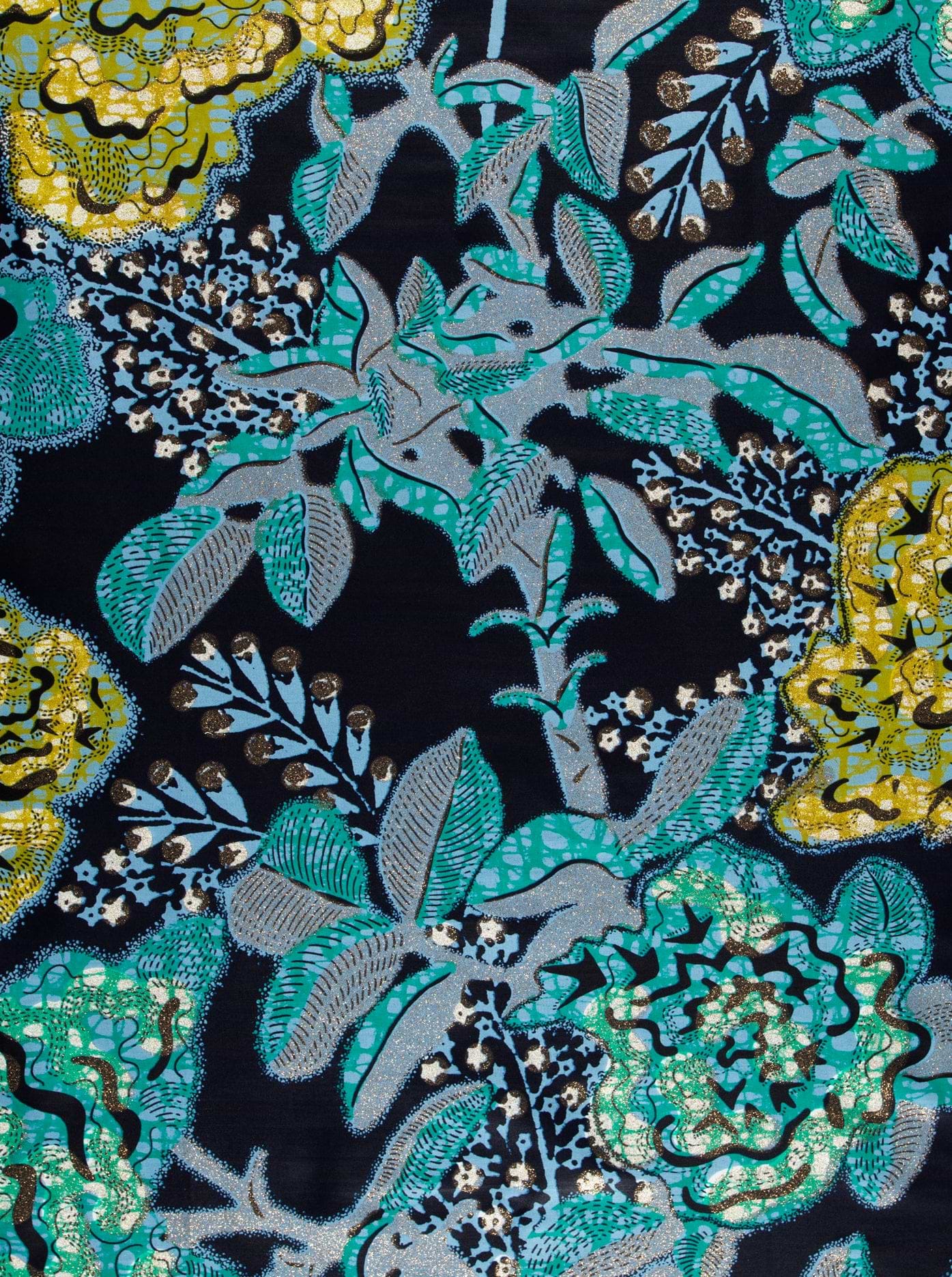 Vibrant floral fabric bold teal grand super-wax vls8188.001