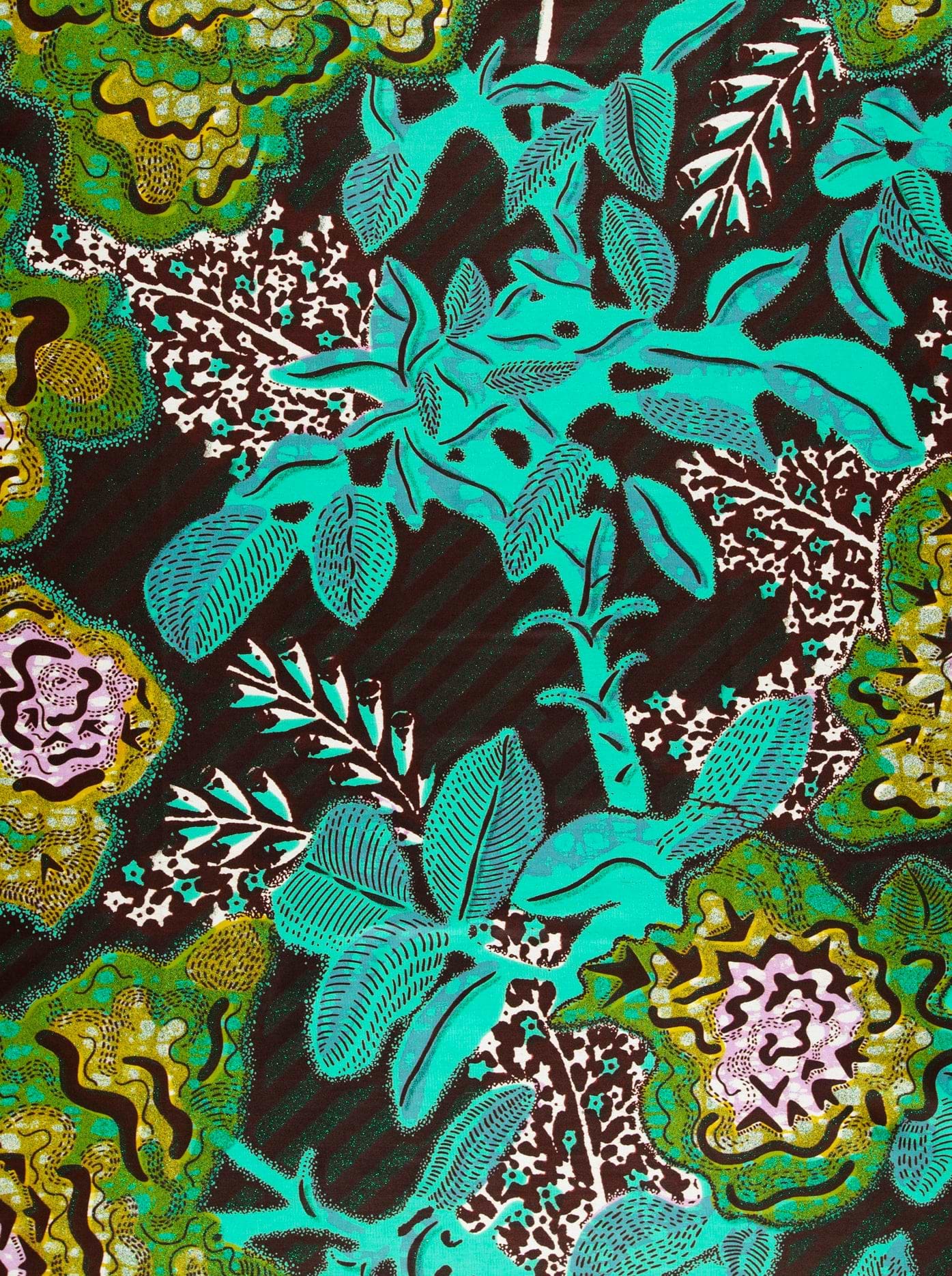 Vibrant turquoise green botanical print grand super-wax vls8188.004