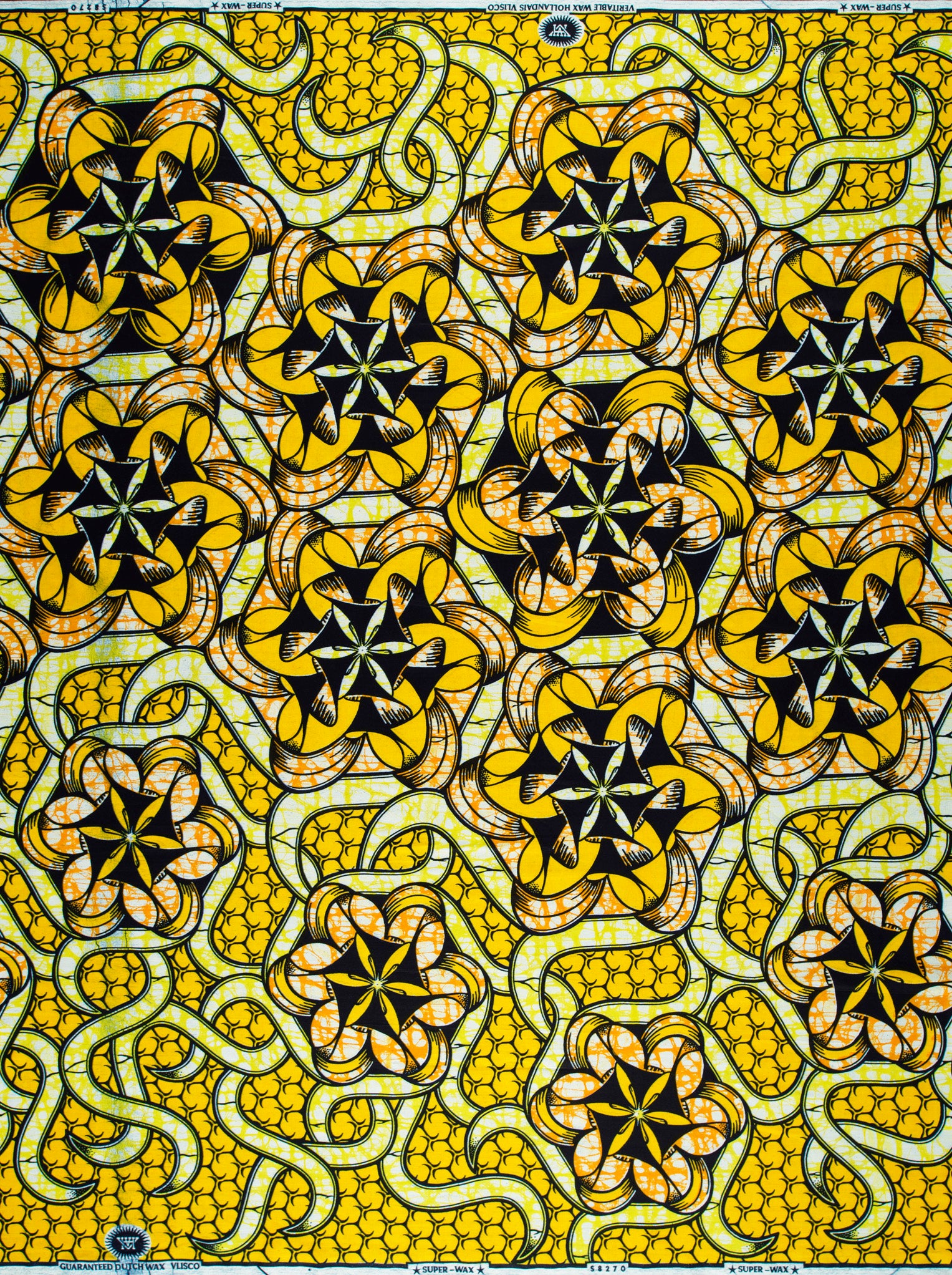Vibrant yellow black patterned african super-wax vls8270.001