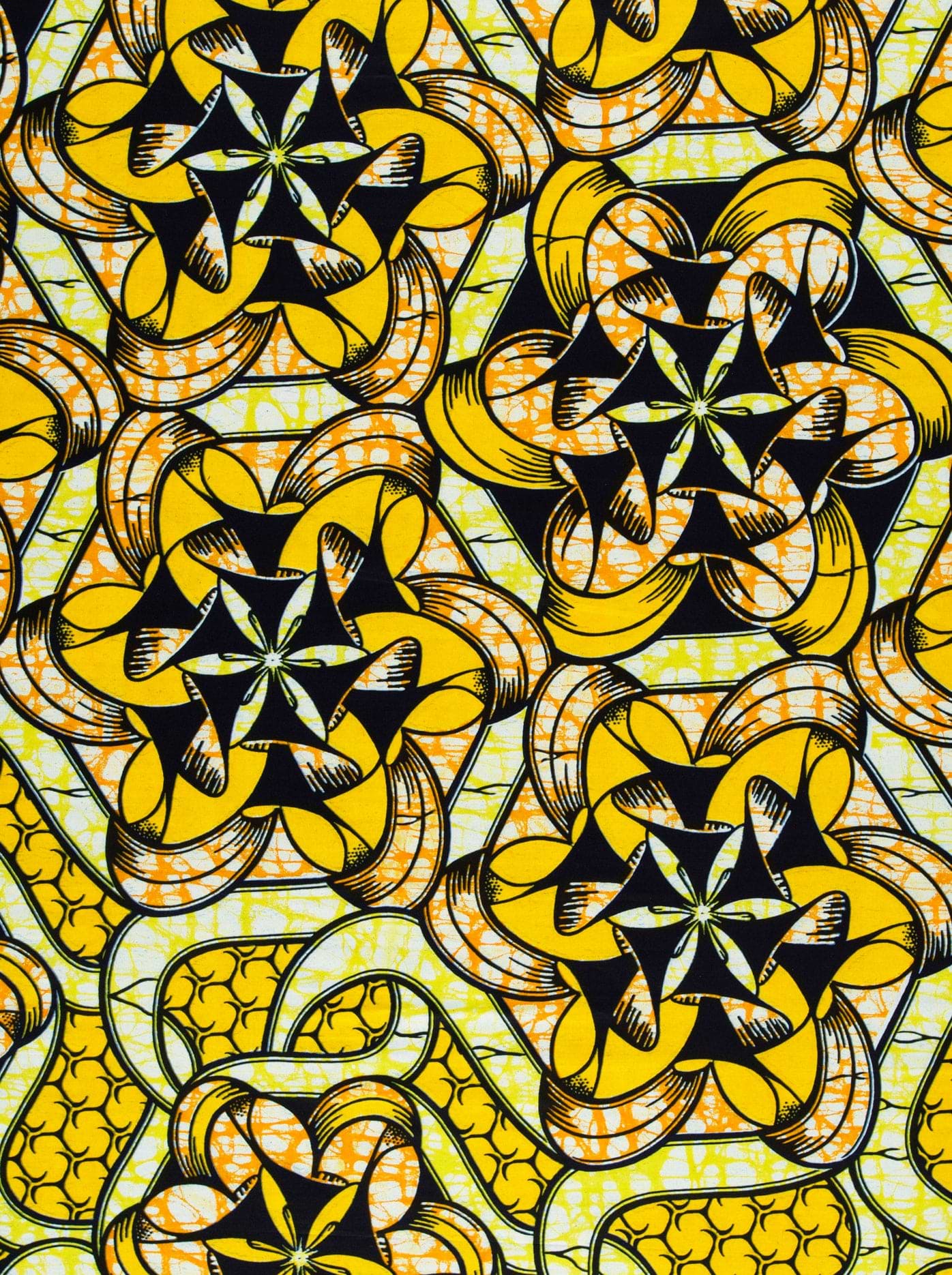 Vibrant yellow black geometric-patterned african super-wax vls8270.001