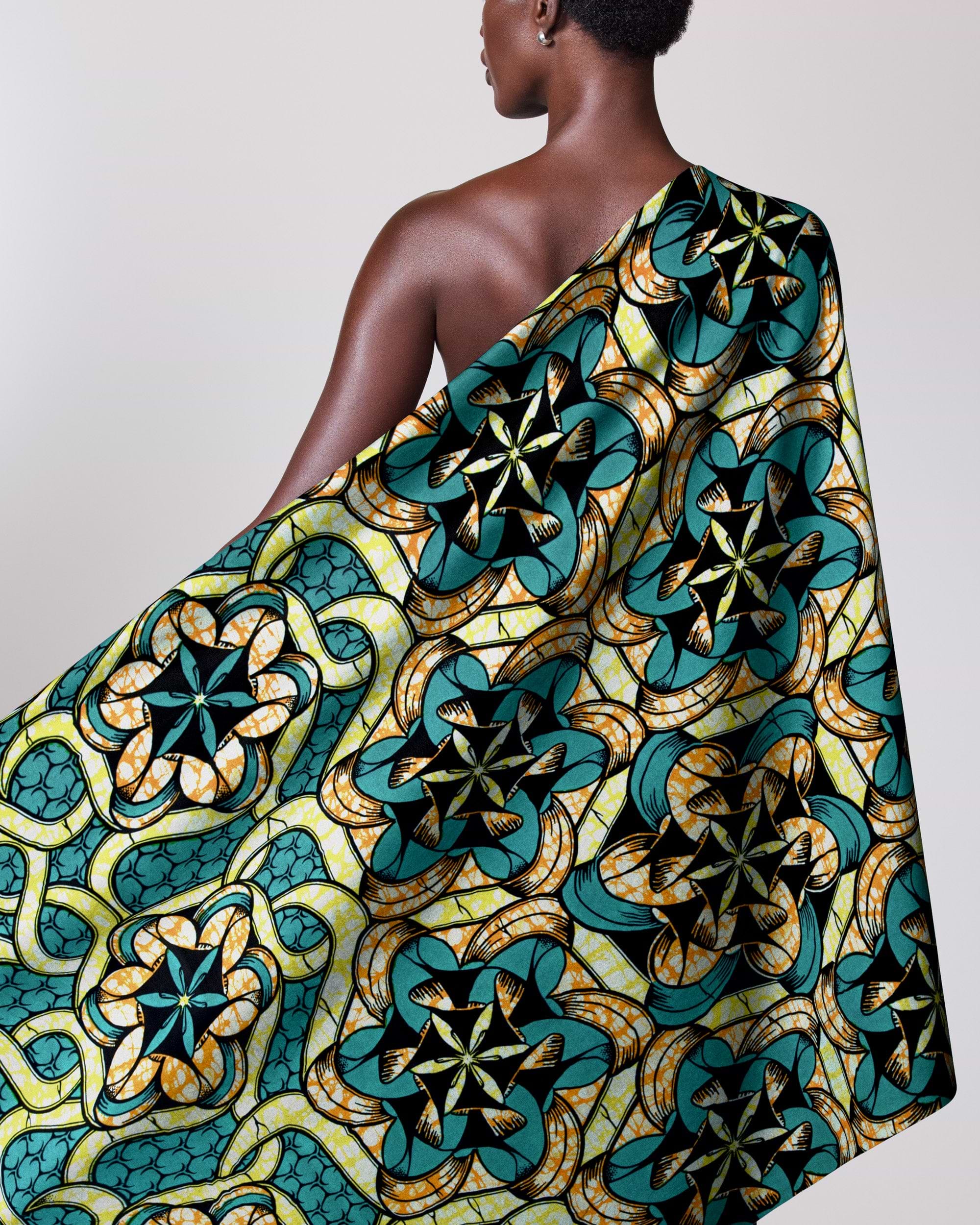 Vibrant teal black gold patterned super-wax vls8270.005