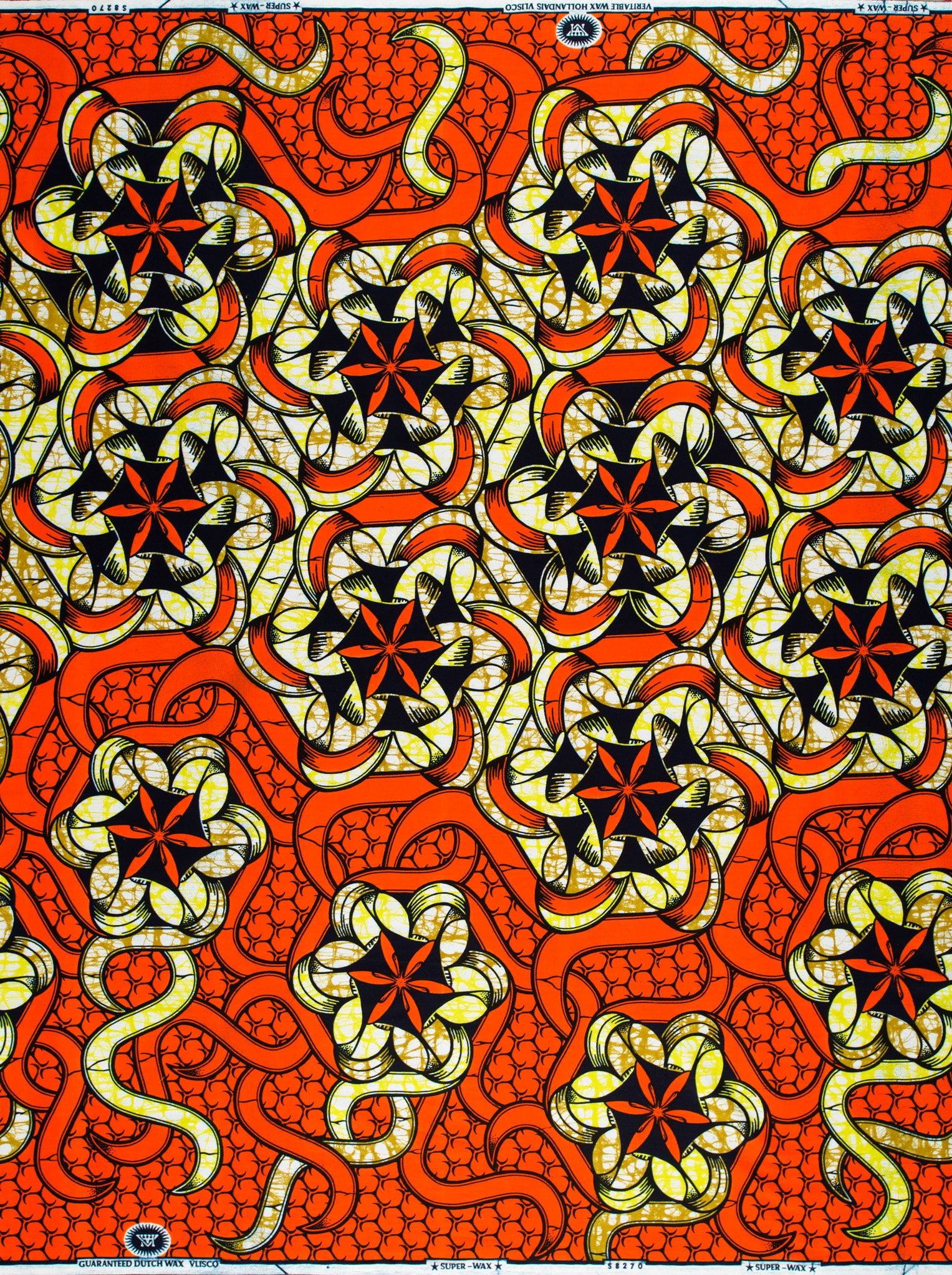 Vibrant orange black cream-colored african super-wax vls8270.007