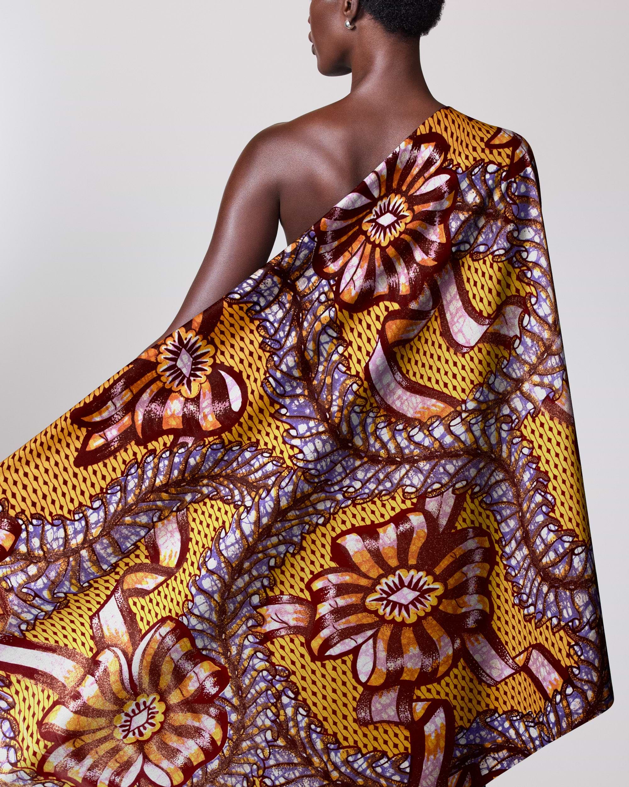 Vibrant yellow brown patterned fabric grand super-wax vls8306.003