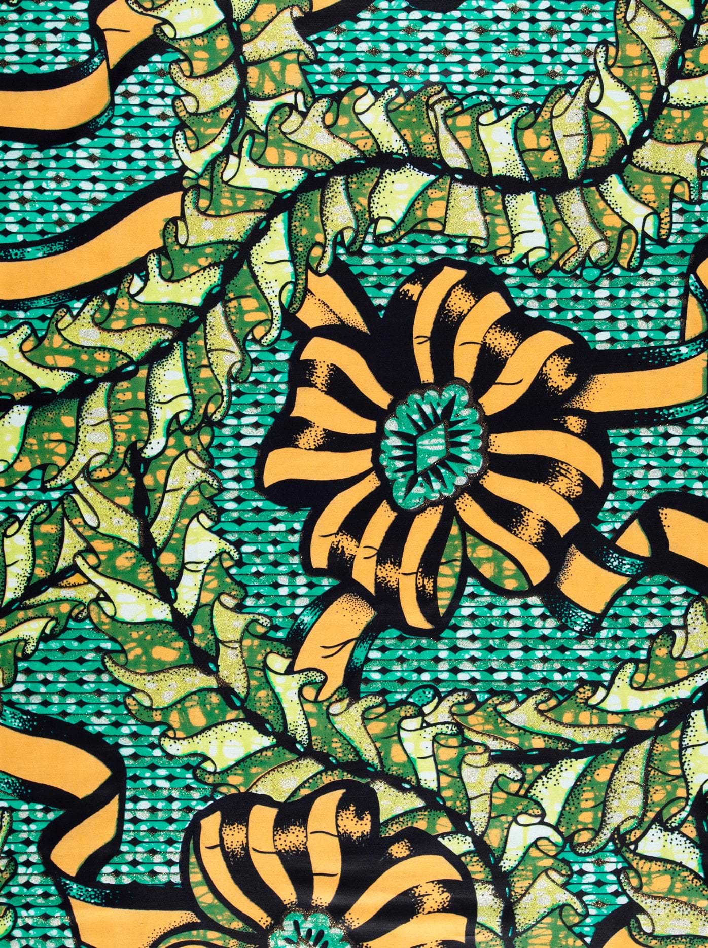 Vibrant green orange floral-patterned fabric grand super-wax vls8306.007