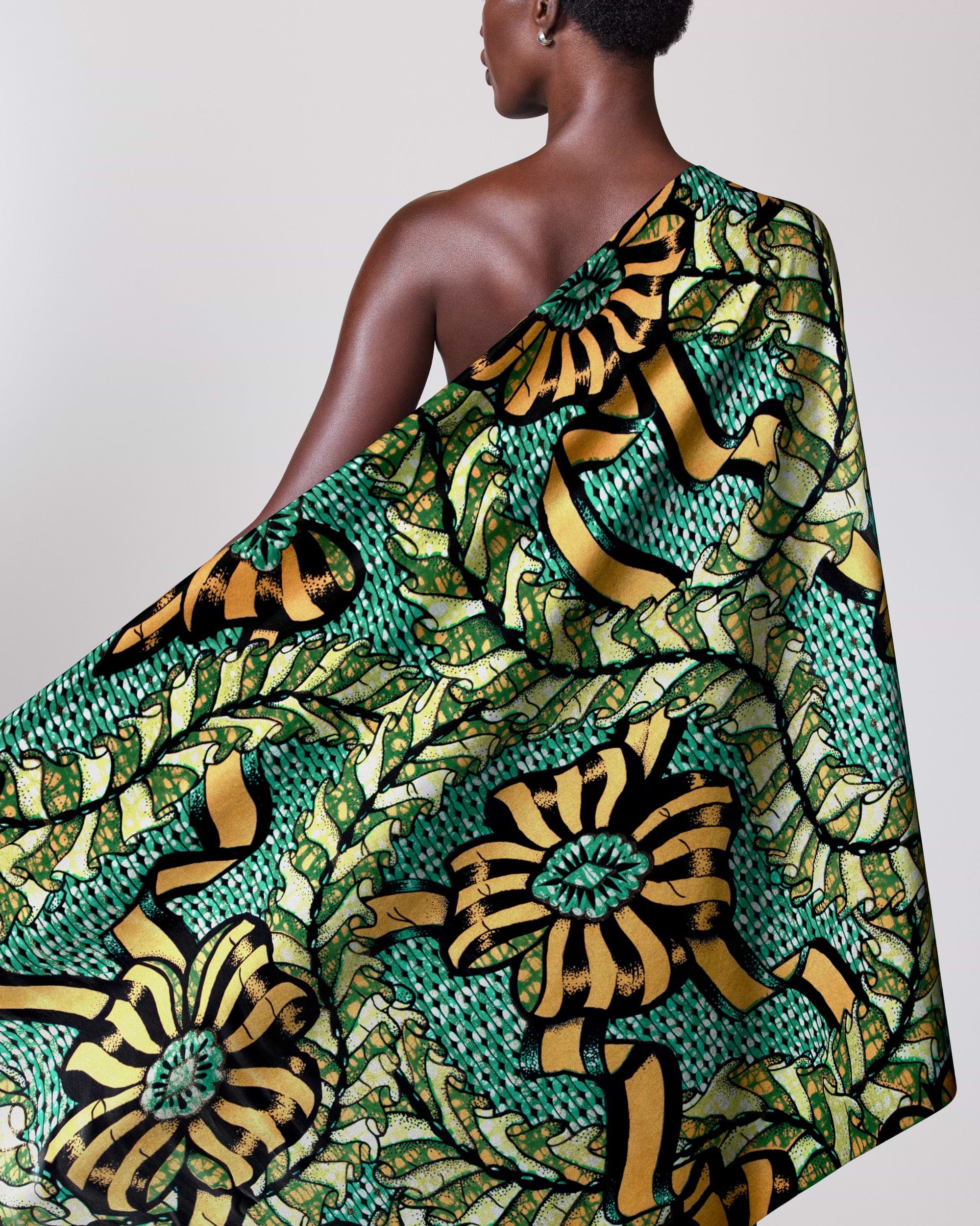 Vibrant green gold patterned fabric grand super-wax vls8306.007