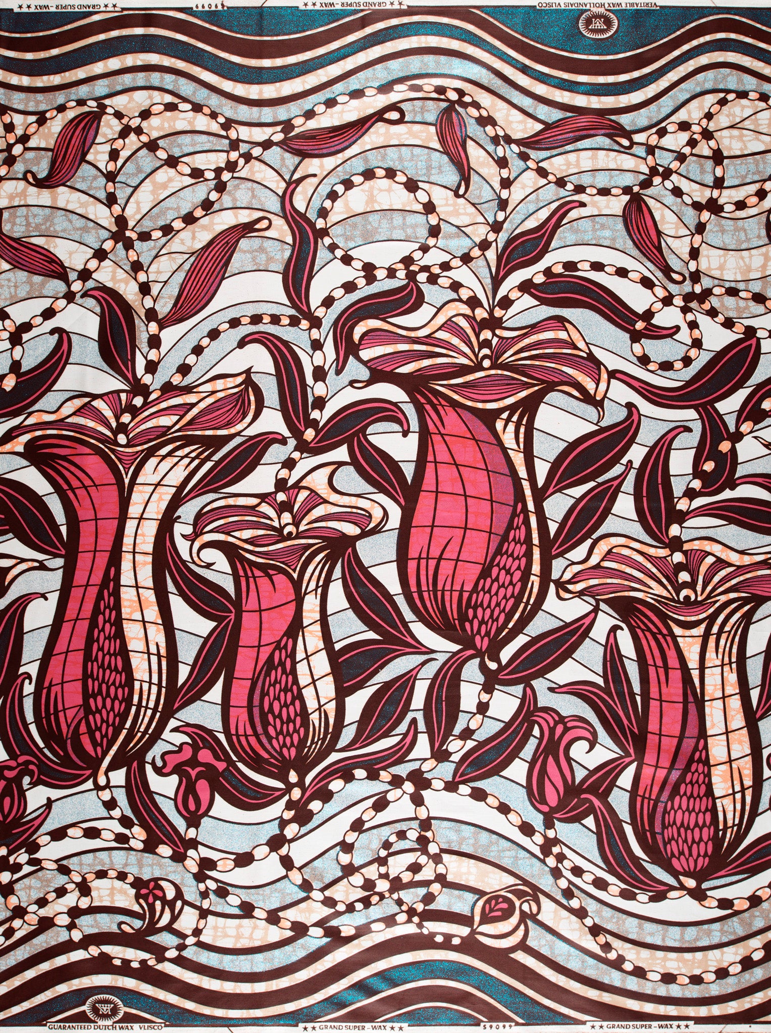 Vibrant red maroon floral-patterned african grand super-wax vls9099.002