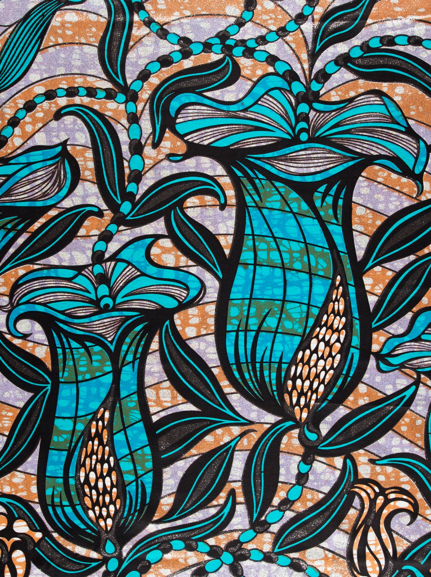 Vibrant turquoise black stylized floral grand super-wax vls9099.004