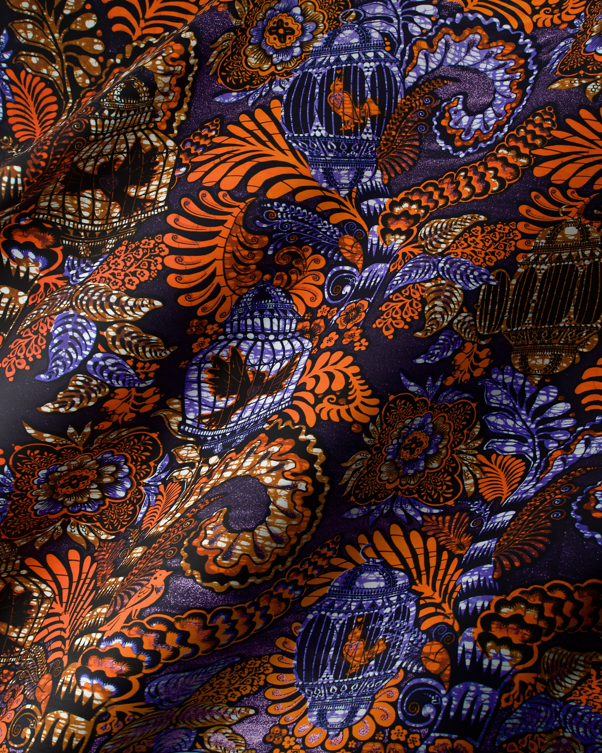Vibrant orange purple paisley-patterned fabric grand super-wax vls9903.007