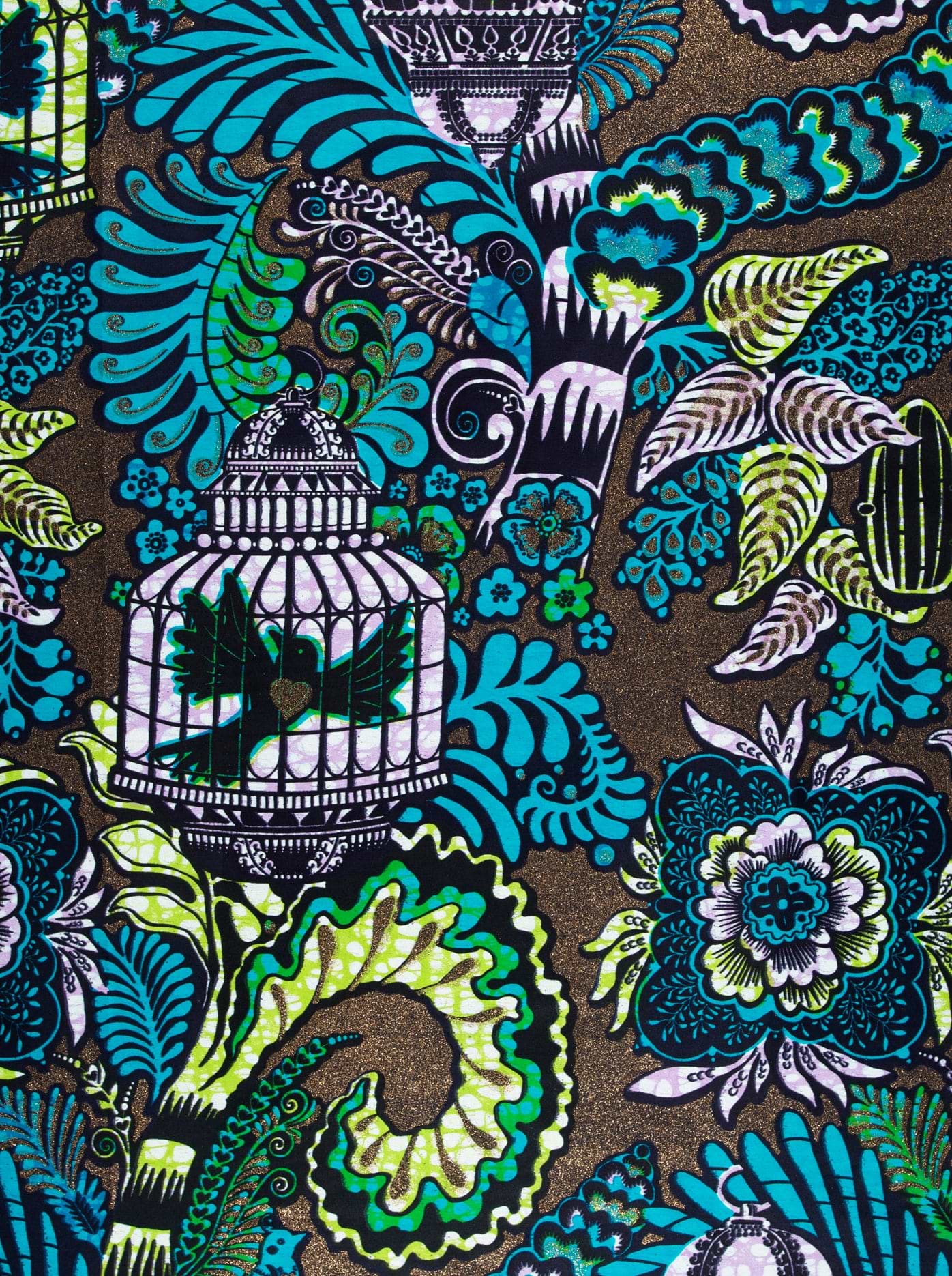 Vibrant turquoise green botanical print grand super-wax vls9903.012
