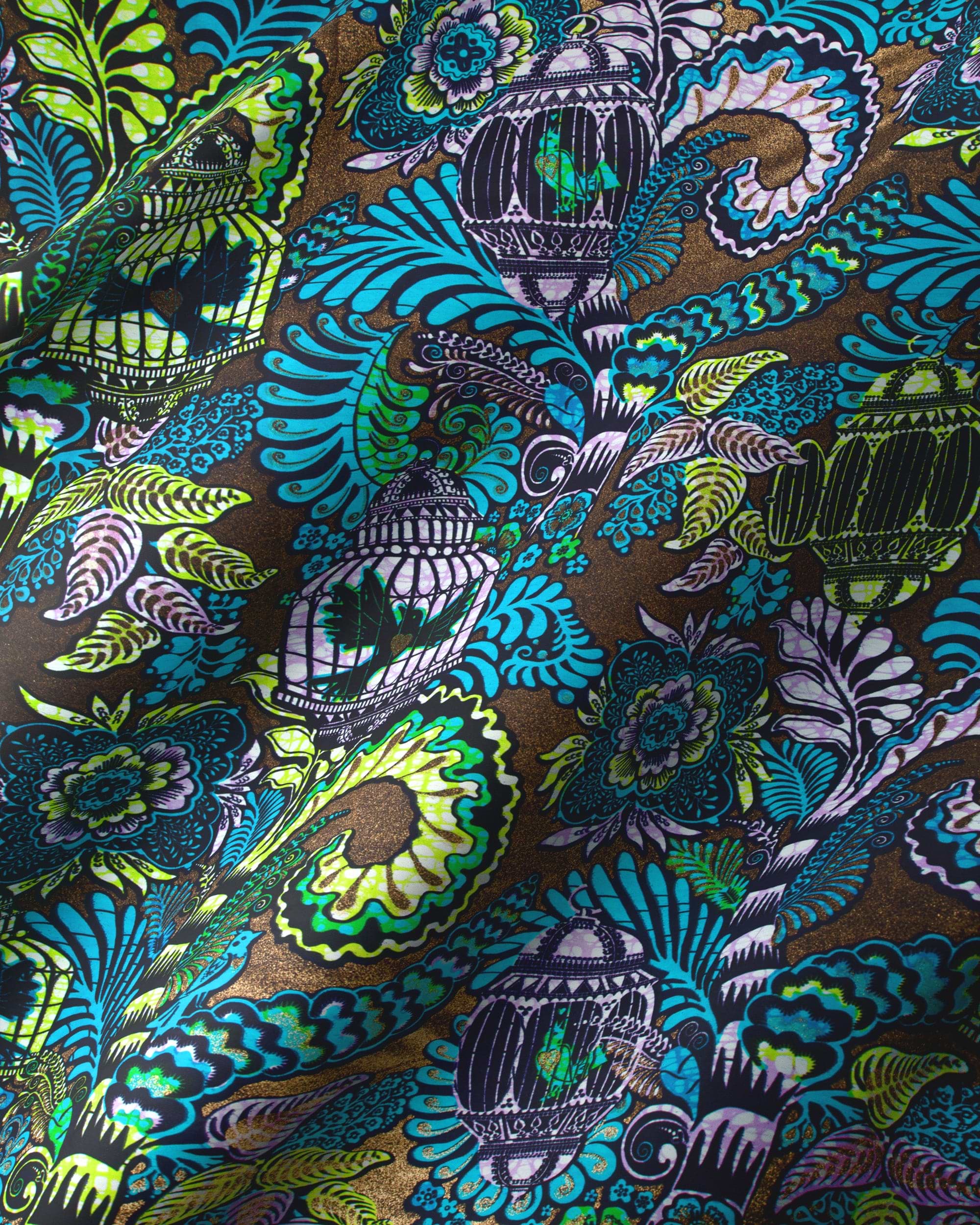 Vibrant teal lime green birdcage-patterned grand super-wax vls9903.012