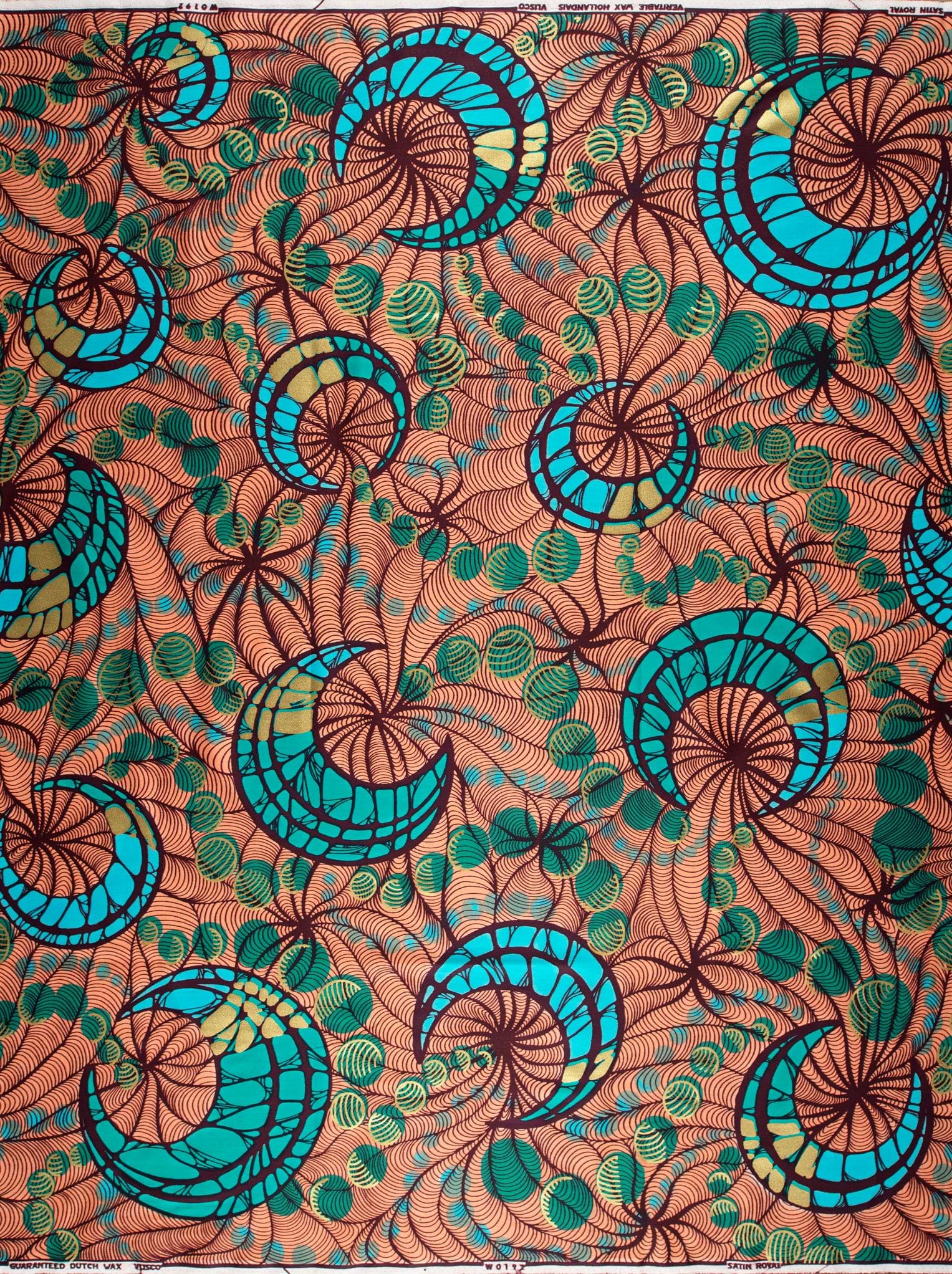 Vibrant orange african print fabric satin royal vlw0192.002