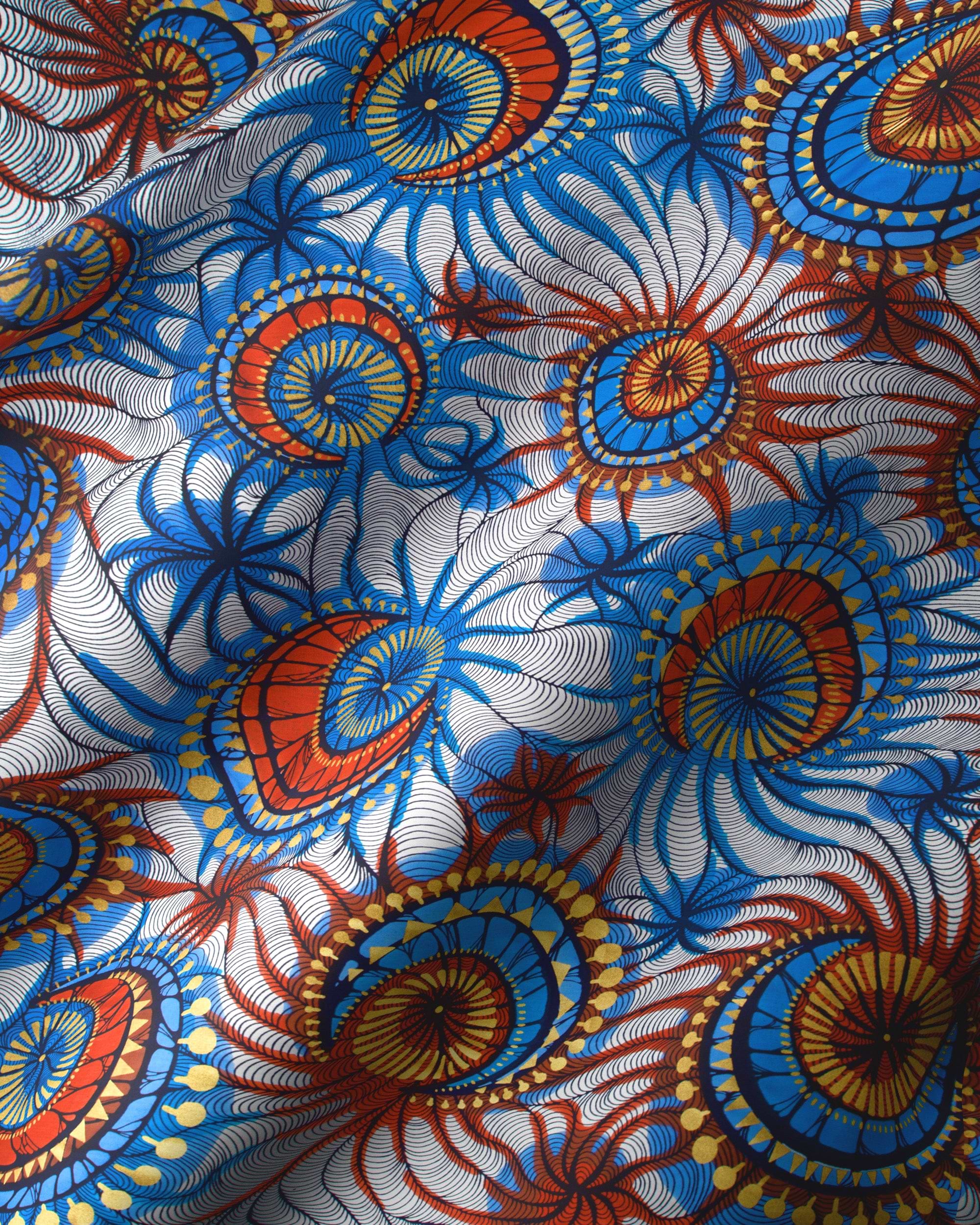 Vibrant blue red white patterned satin royal vlw0192.004