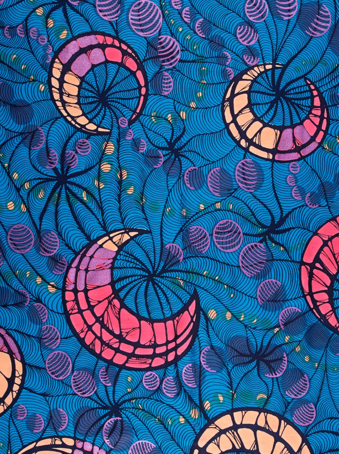 Vibrant blue african print fabric satin royal vlw0192.006