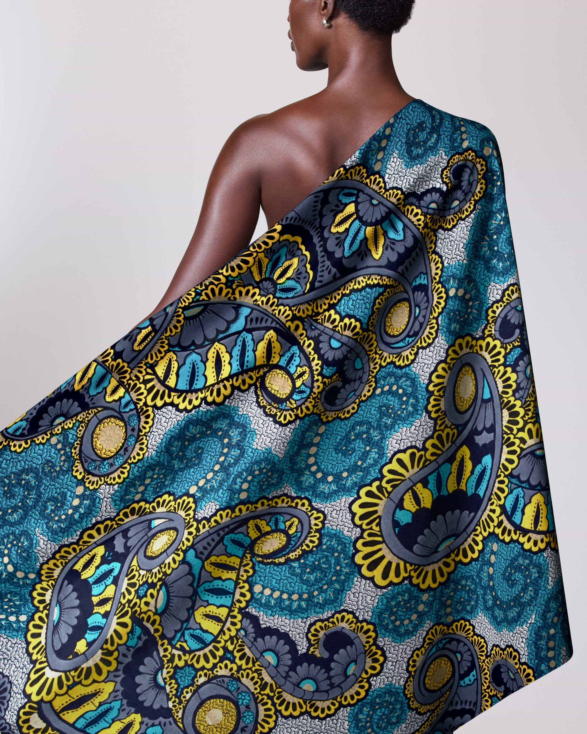 Vibrant teal navy blue yellow satin royal vlw0390.004