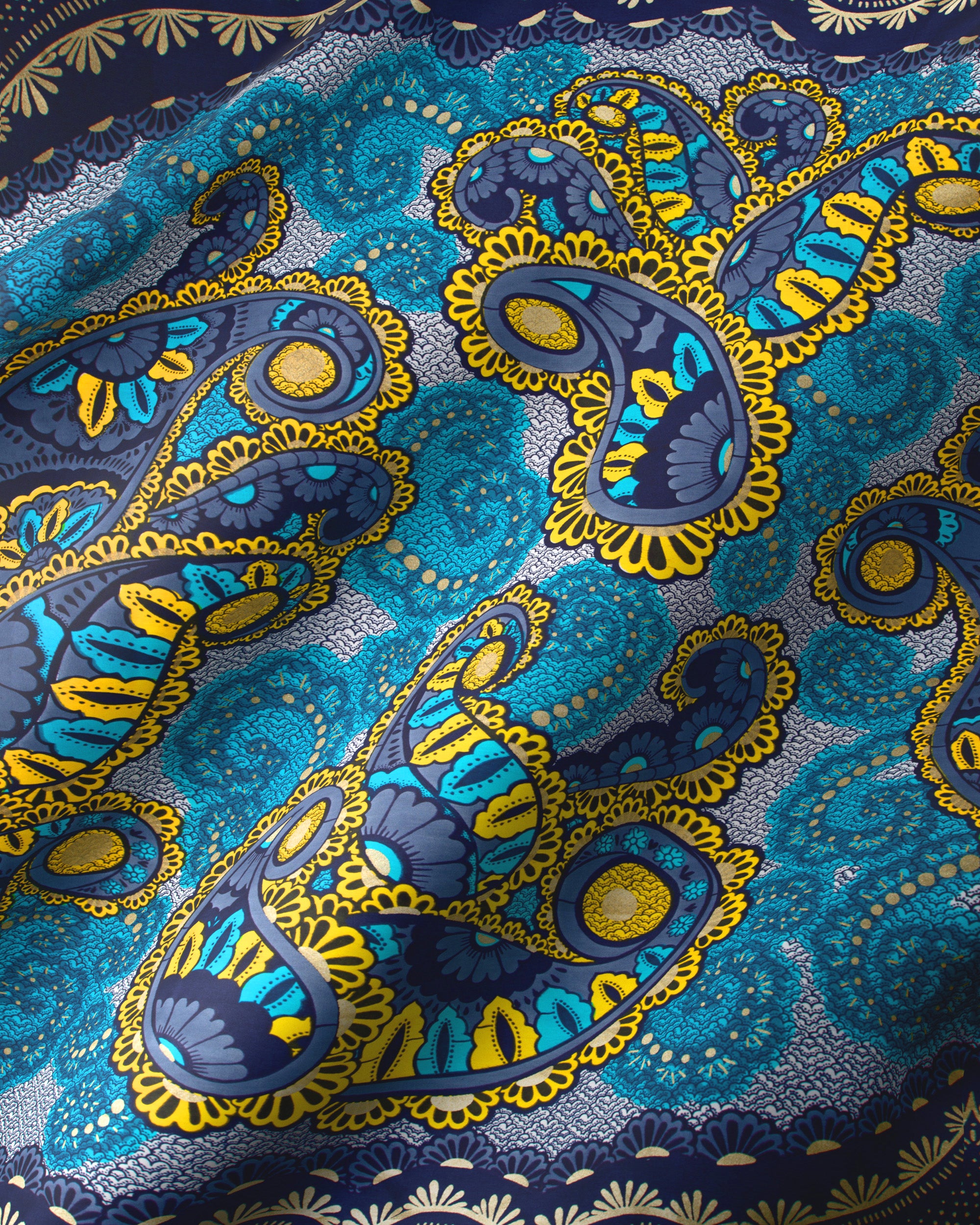 Vibrant teal gold paisley-patterned scarf satin royal vlw0390.004