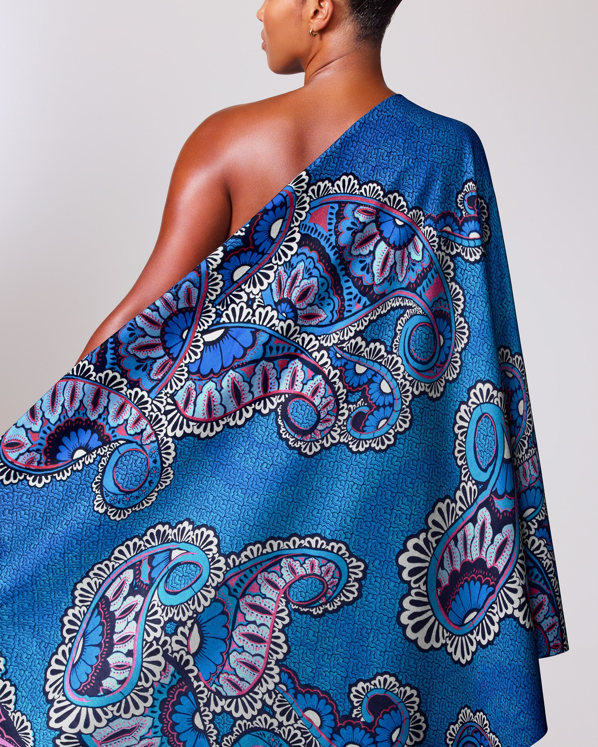 Vibrant blue one-shoulder dress intricate satin royal vlw0390.007
