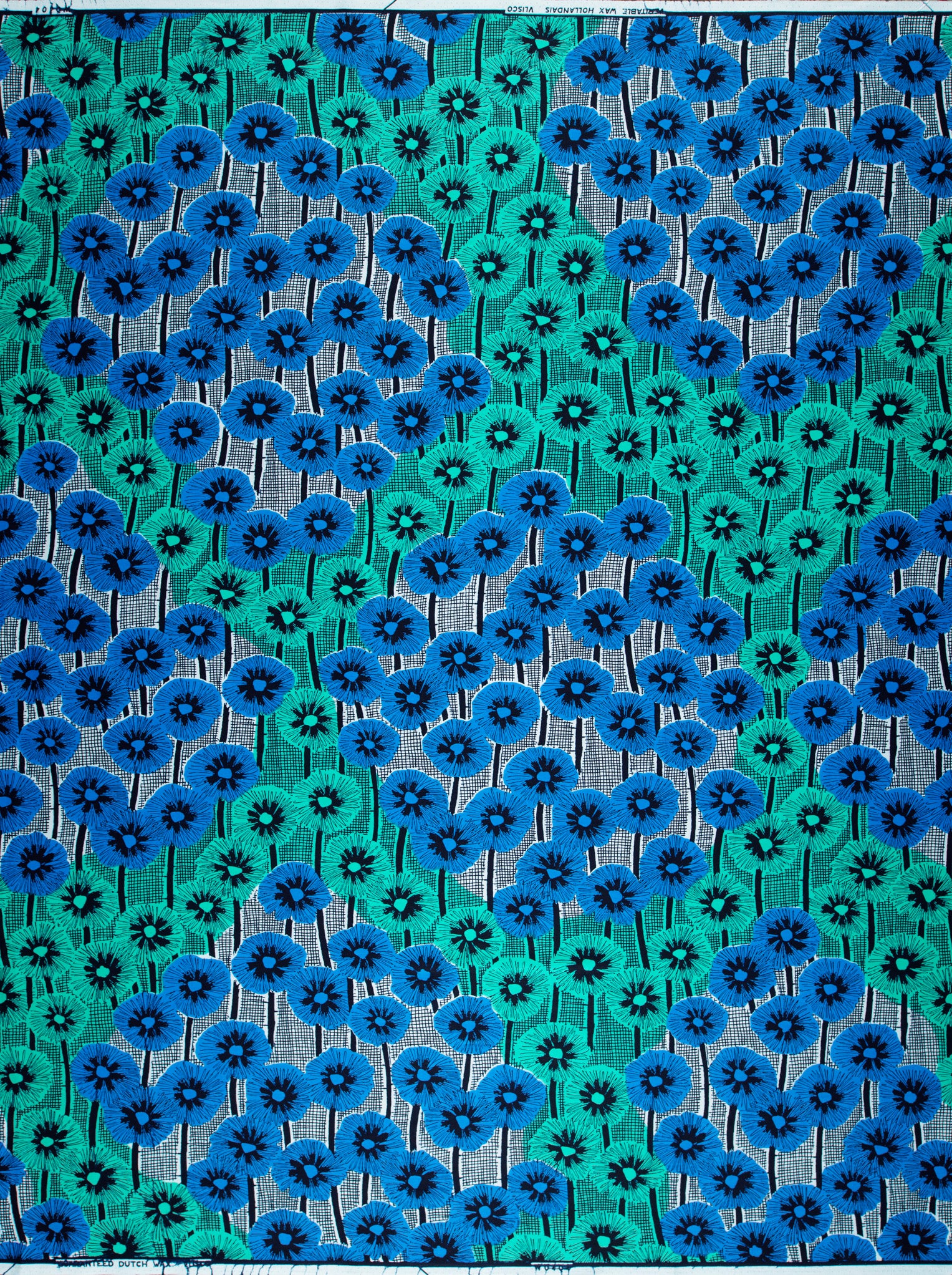 Blue green floral-patterned fabric black wax hollandais vlw0404.016