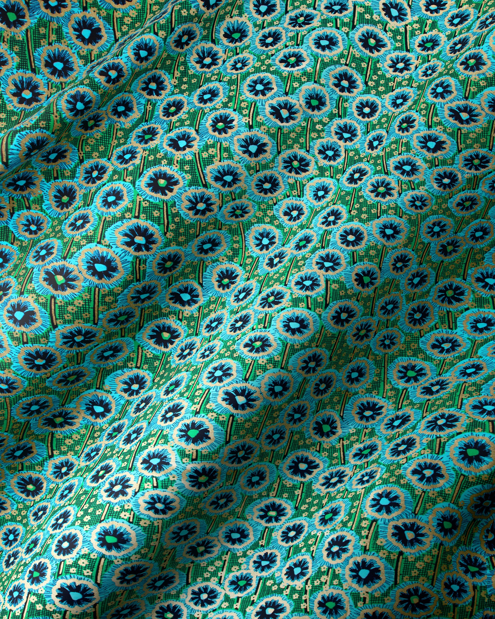 Green fabric pattern blue teal wax hollandais vlw0404.017