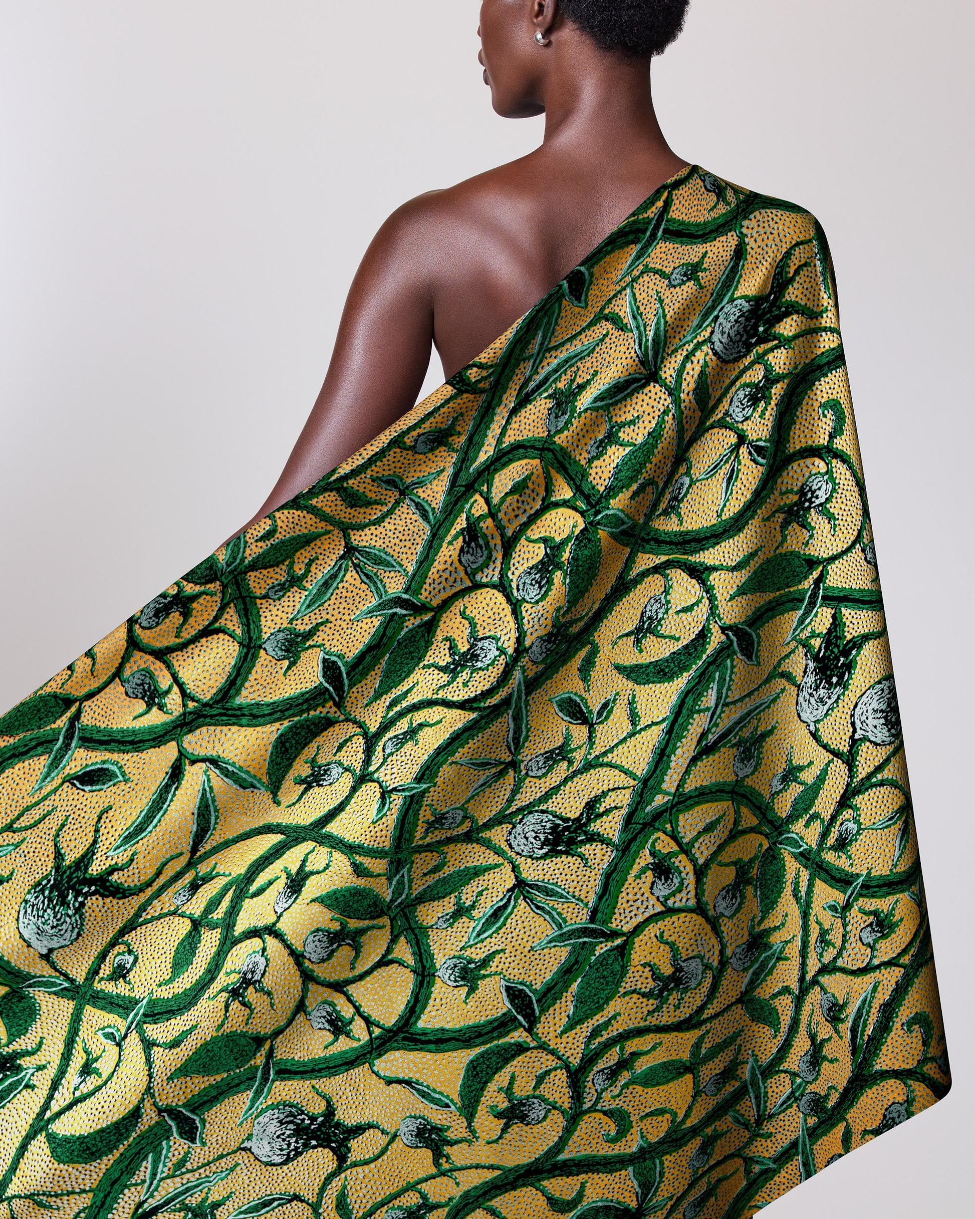 Vibrant yellow green patterned fabric wax hollandais vlw0466.014