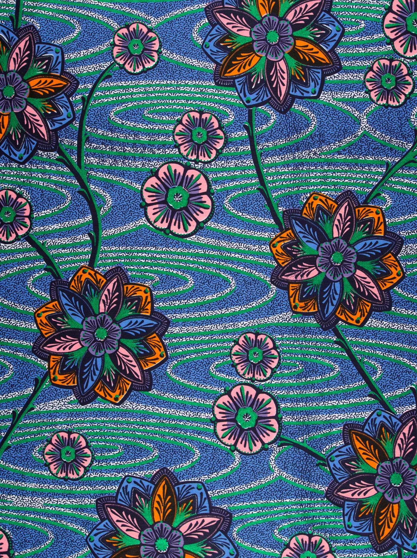 Vibrant floral-patterned fabric bold blue satin royal vlw0478.001