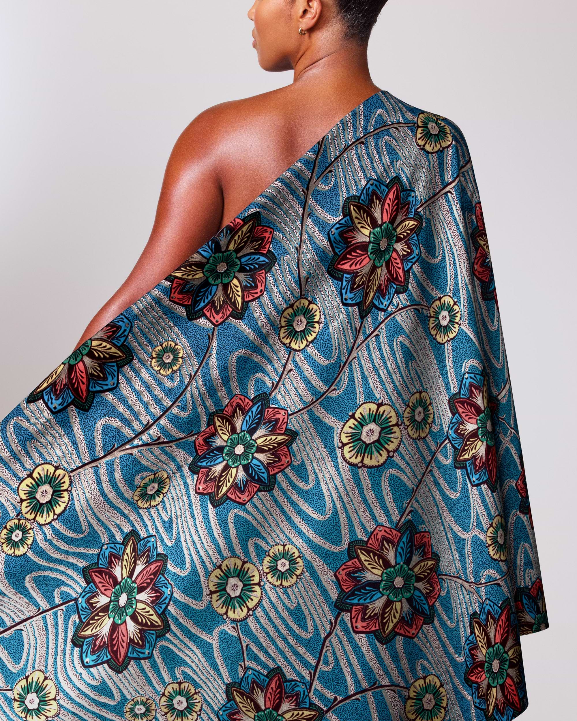 Vibrant blue one-shoulder wrap dress satin royal vlw0478.005