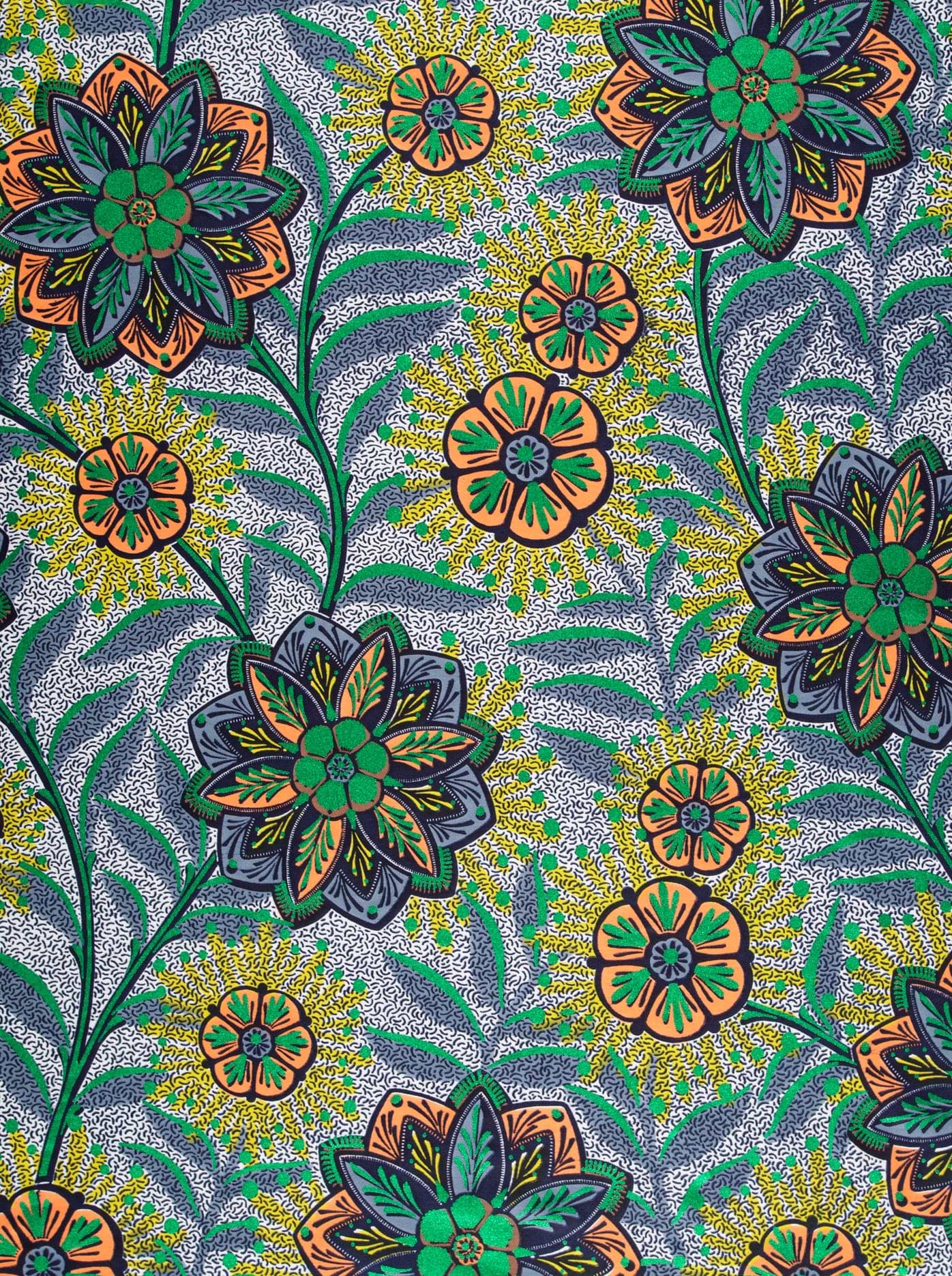 Vibrant floral-patterned fabric bold green satin royal vlw0478.006