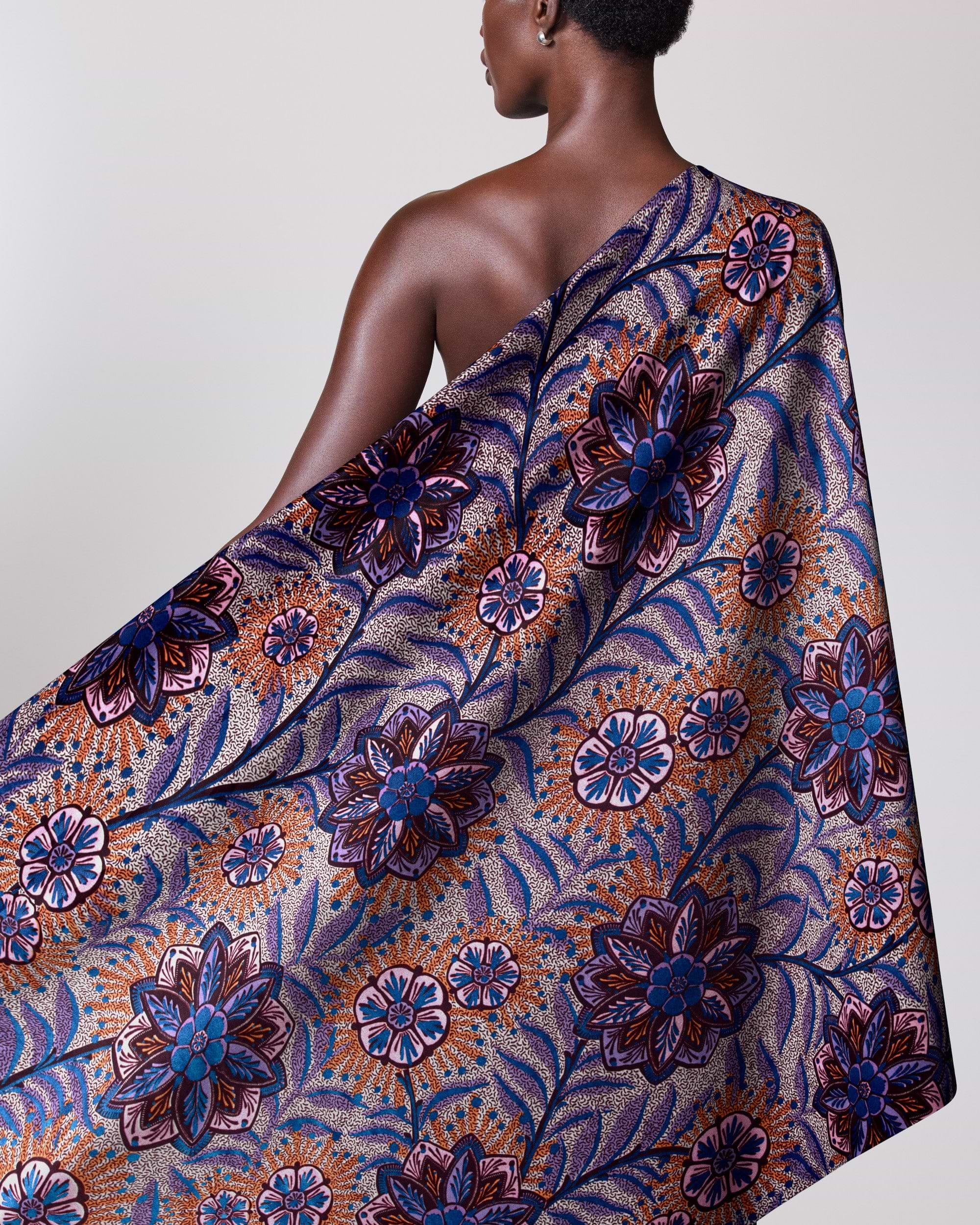 One-shoulder wrap dress rich blue satin royal vlw0478.010
