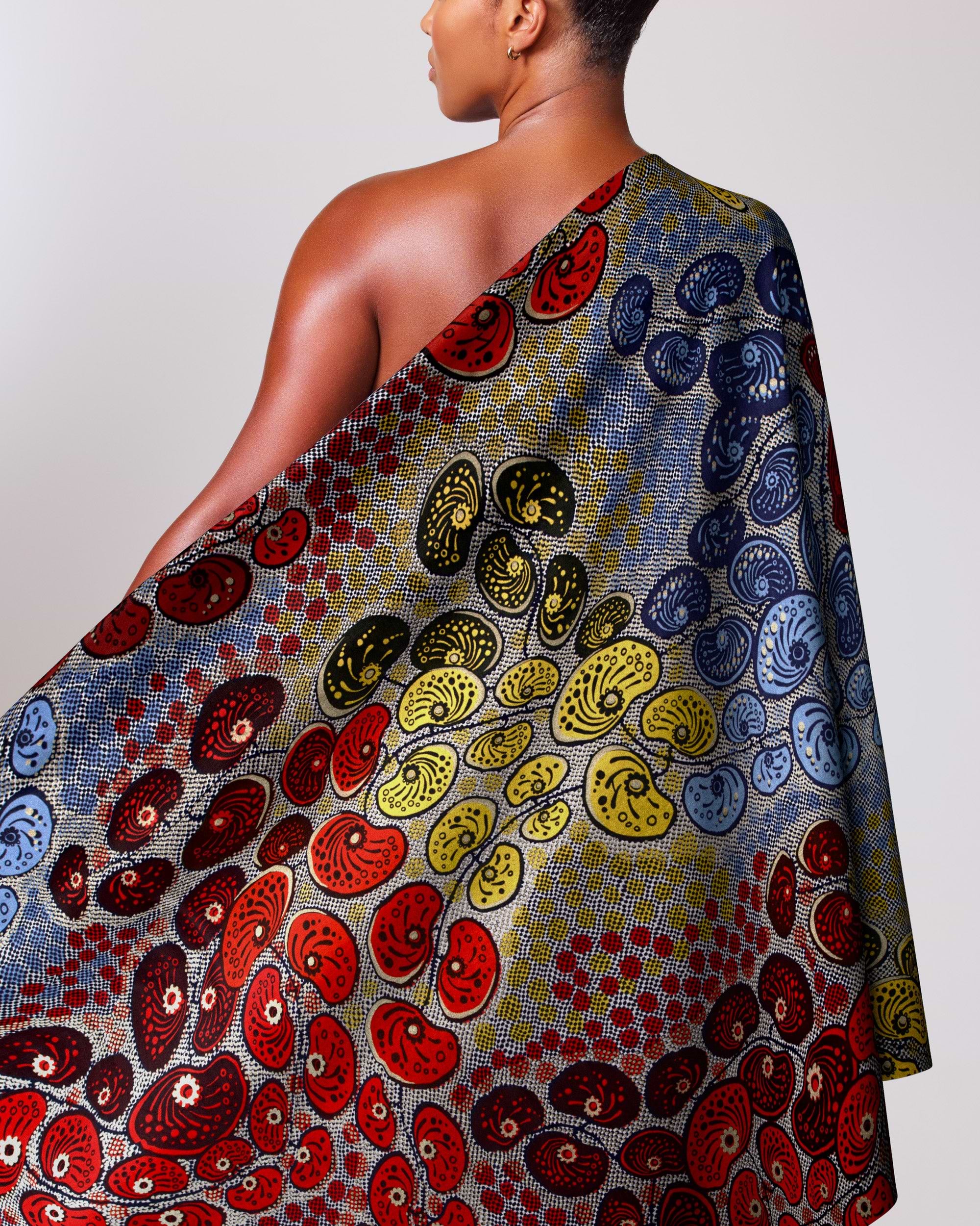 Vibrant one-shoulder wrap dress bold satin royal vlw0501.002
