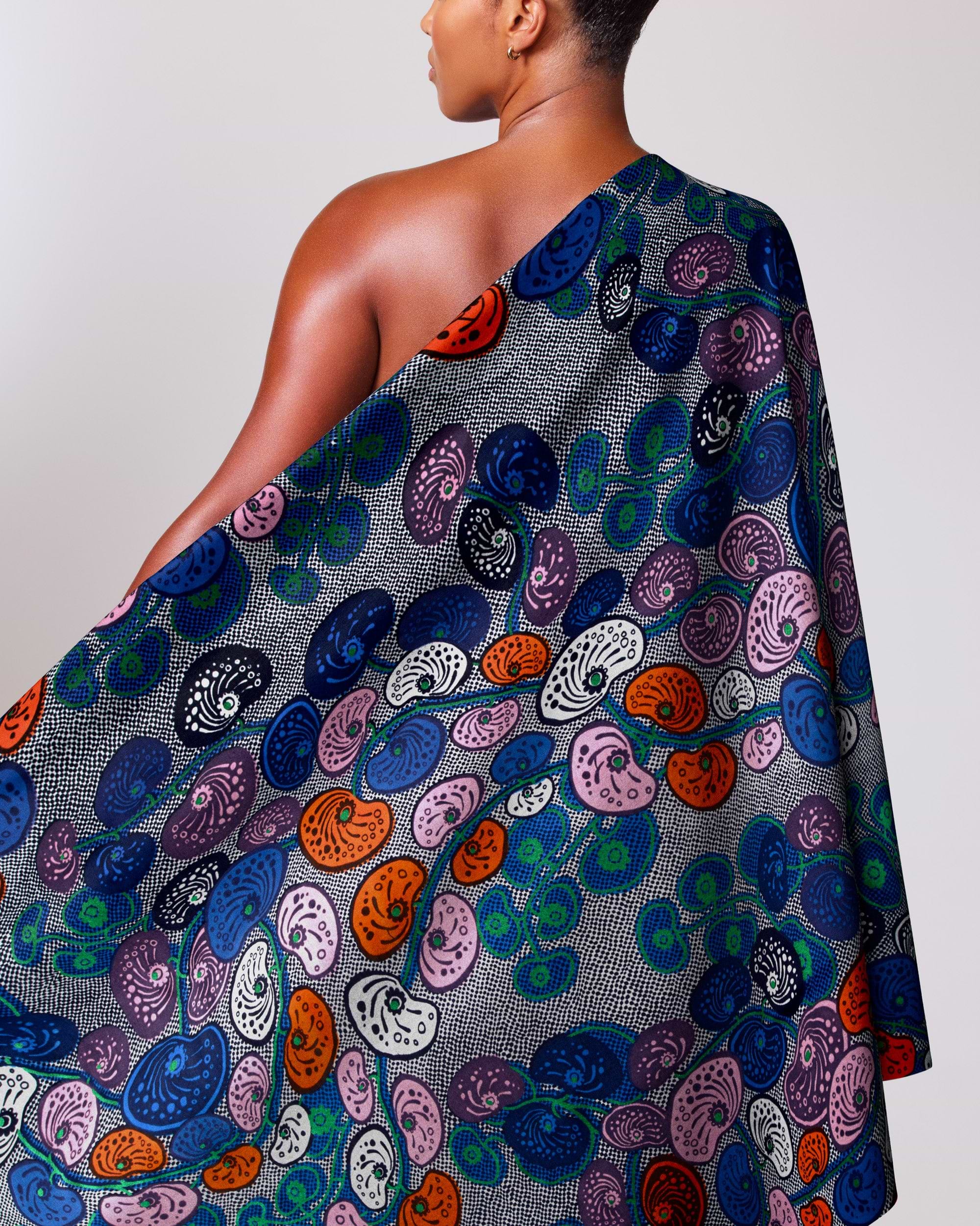 Vibrant one-shoulder wrap dress made satin royal vlw0501.009