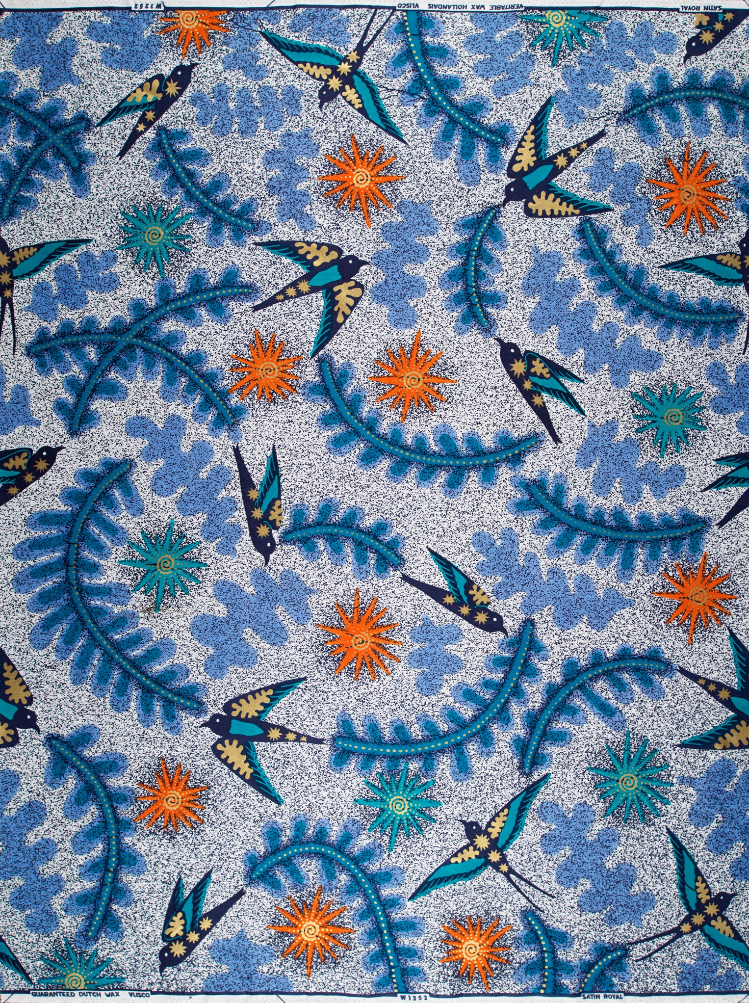 Blue teal swallow-patterned fabric orange satin royal vlw1252.004