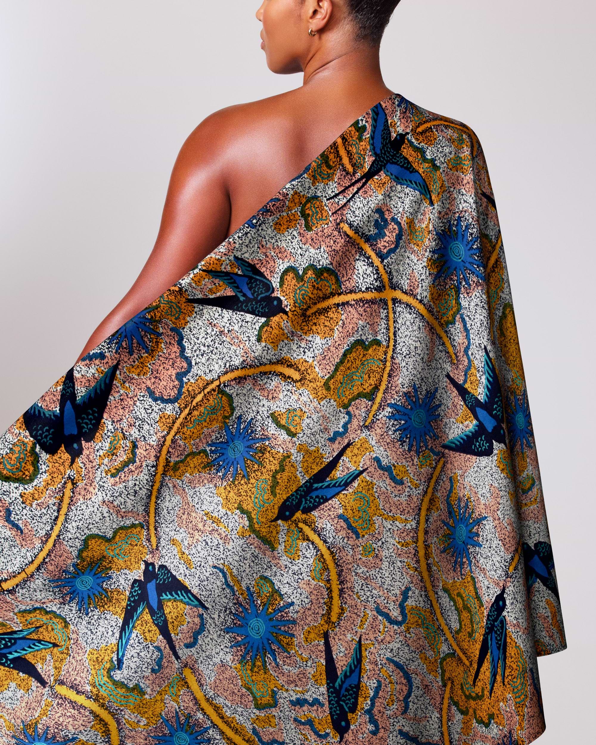 Vibrant one-shoulder wrap dress bold satin royal vlw1252.005